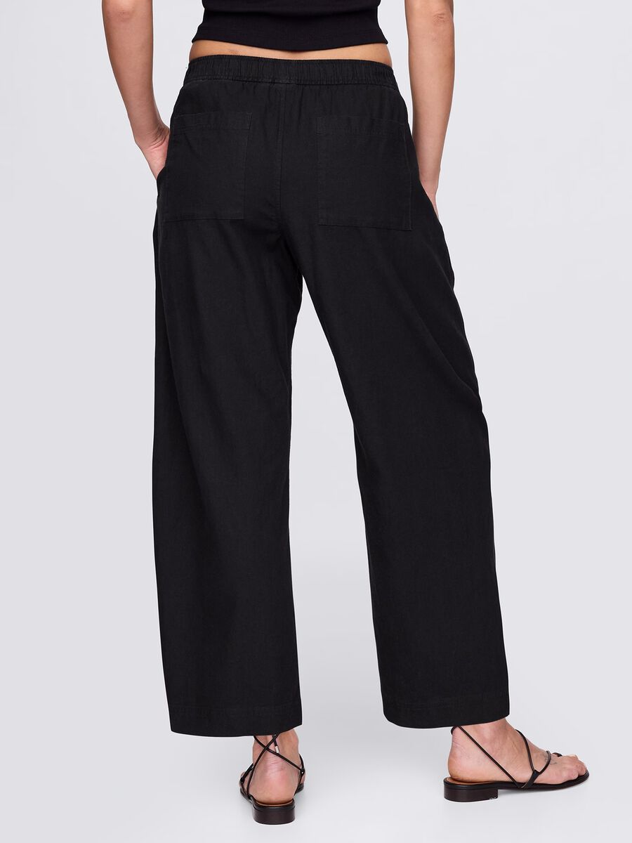 Pantaloni palazzo neri in lino e viscosa Donna_2