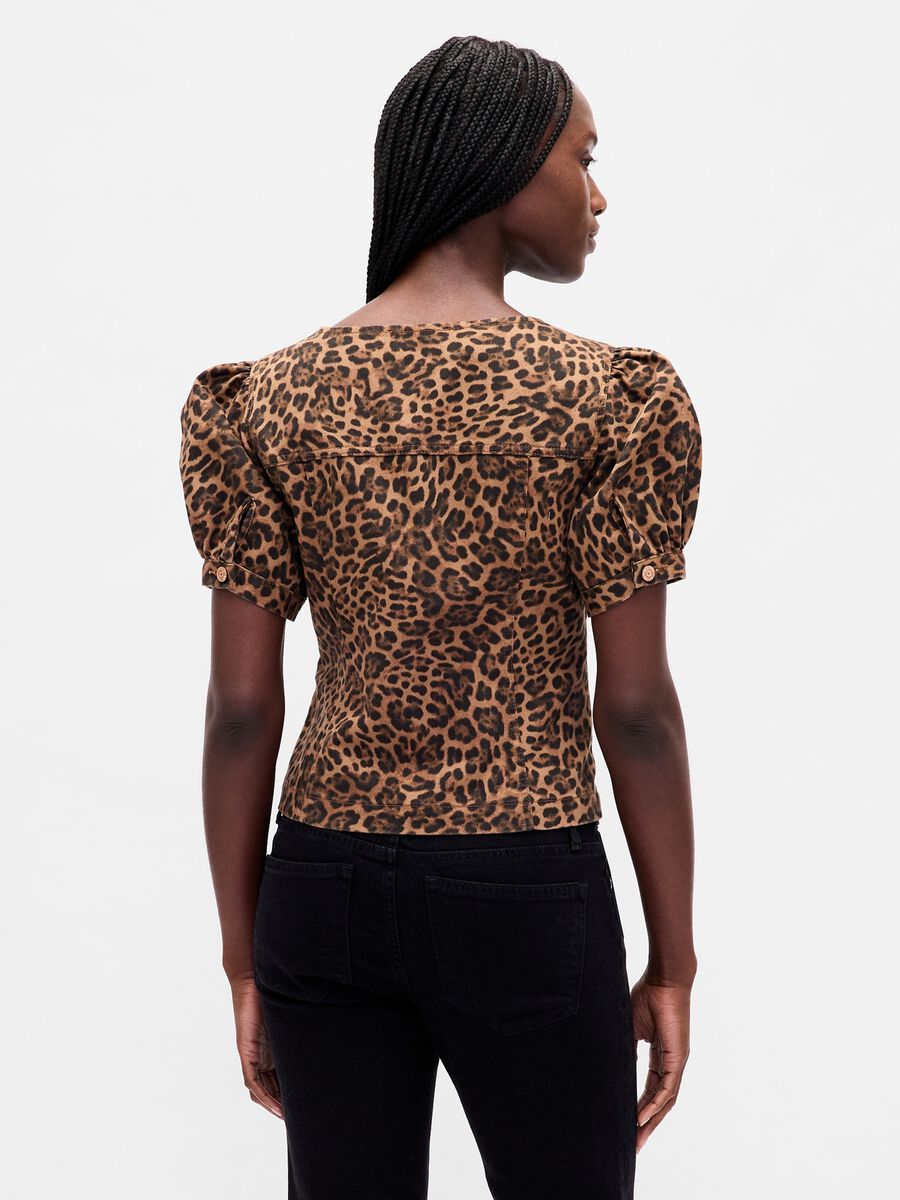Camicia marrone con stampa leopardata a maniche corte Donna_2