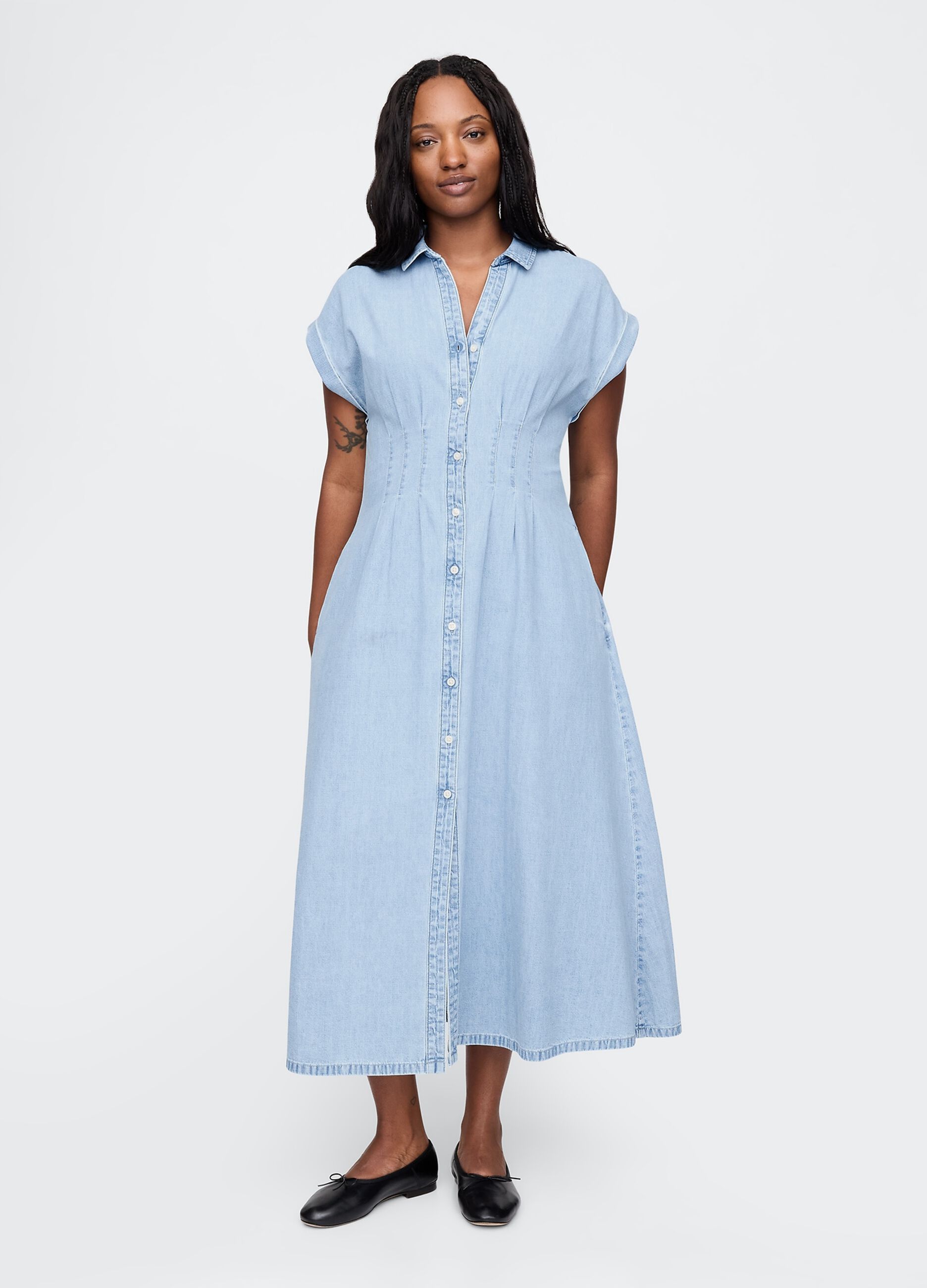 Vestito lungo denim in cotone_4