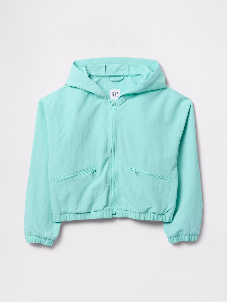 Giacca leggera con cappuccio verde menta Bambina_4