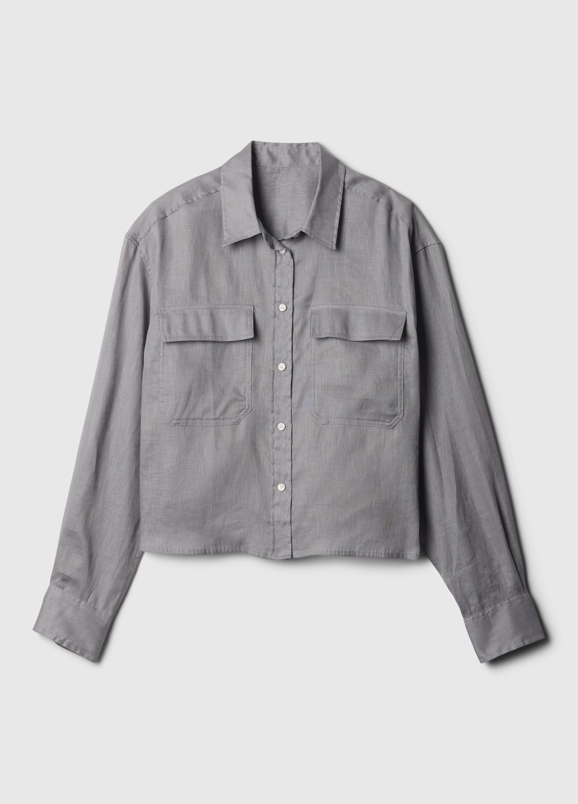 Camicia crop in lino con tasche_3
