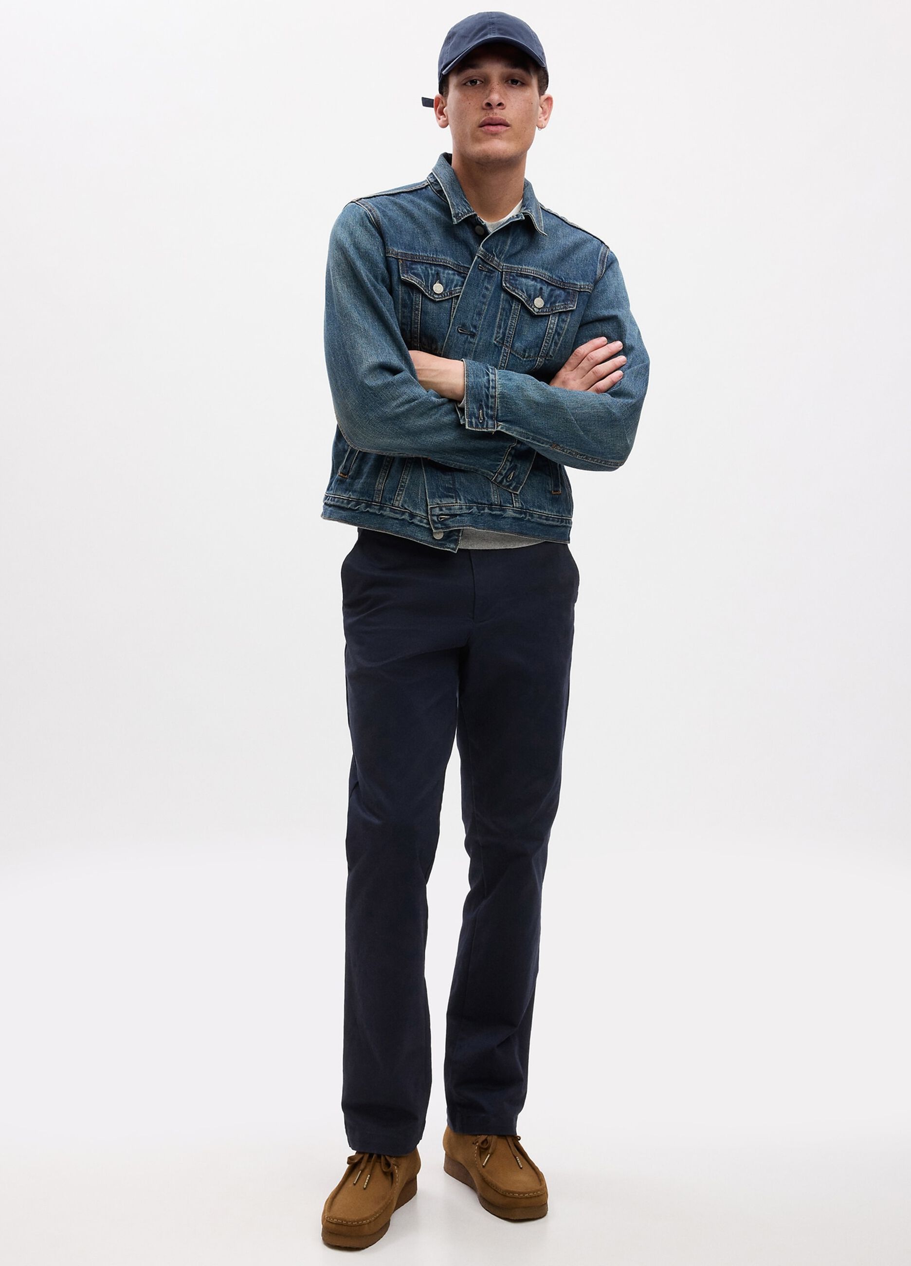 Pantaloni straight fit in cotone stretch