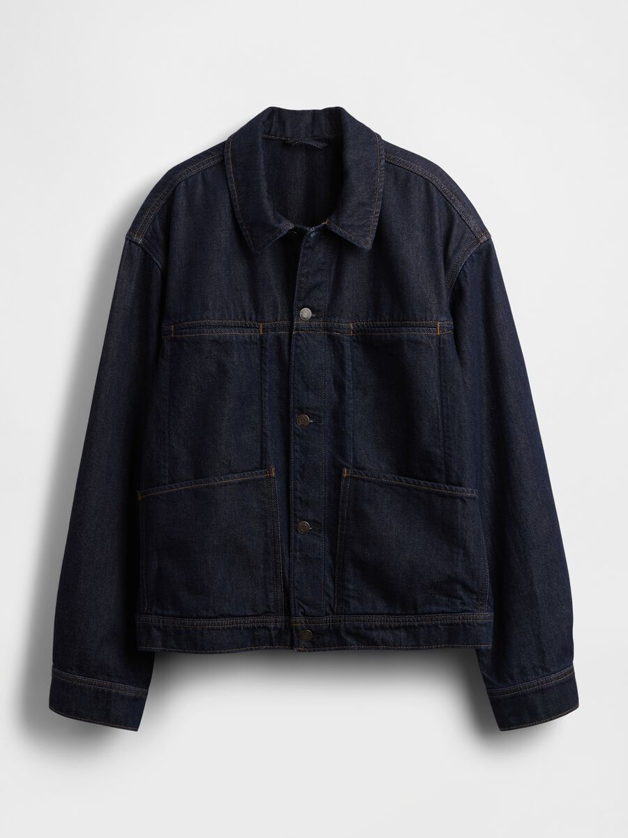 Giacca di jeans blu in cotone e Lyocell Uomo_5