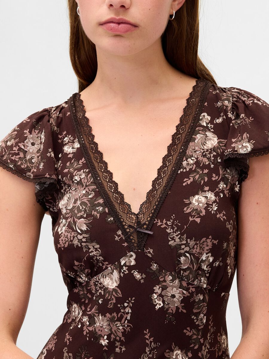 Vestito marrone in pura viscosa con stampa floreale Donna_1