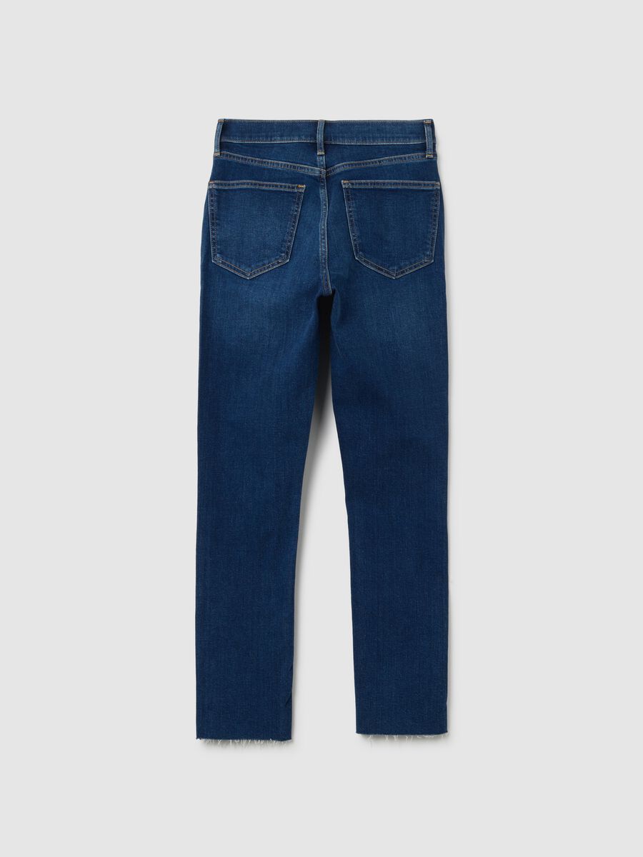 Jeans slim fit a vita alta con orlo a vivo Donna_3