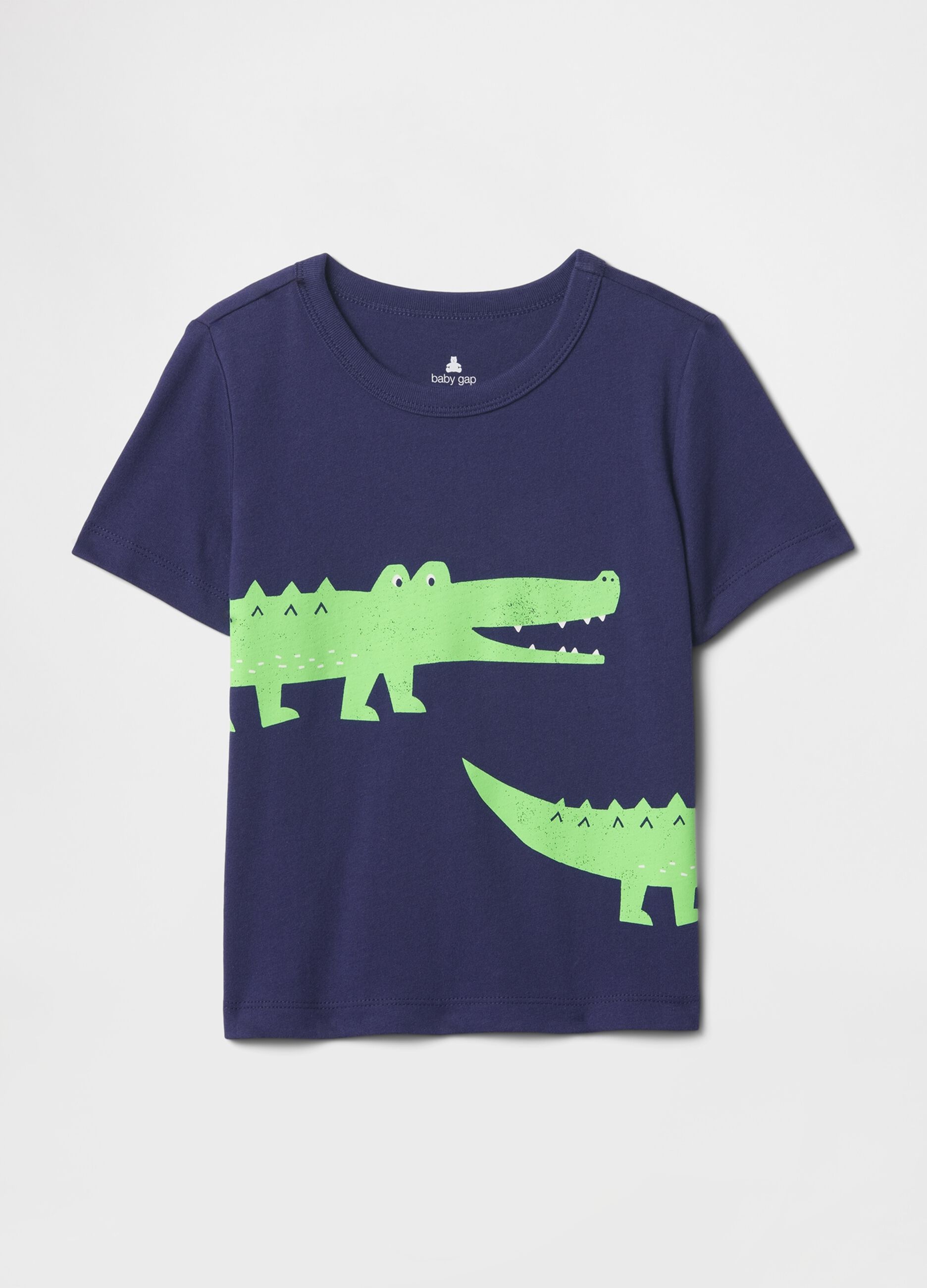 T-shirt blu con stampa di coccodrillo