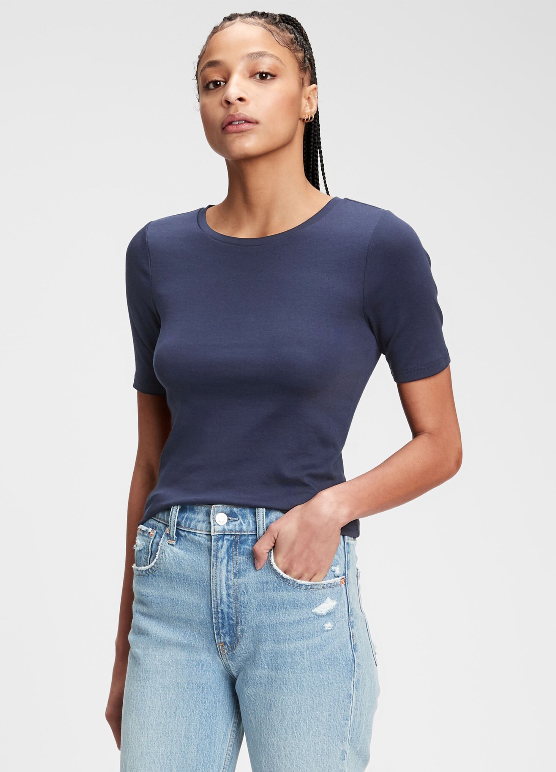 Round-neck t-shirt in stretch cotton and modal