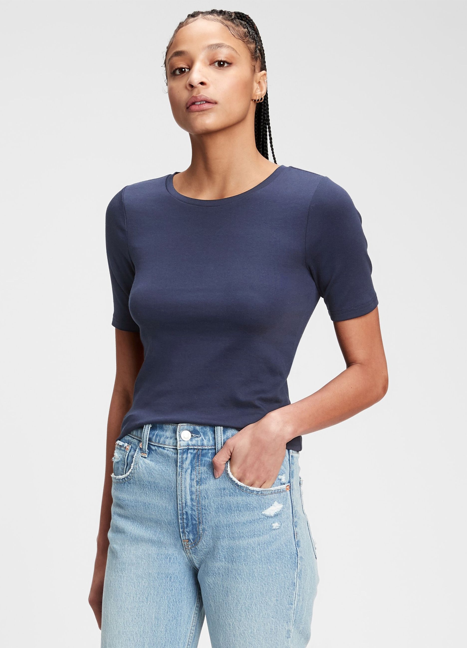 T-shirt girocollo in cotone e modal stretch