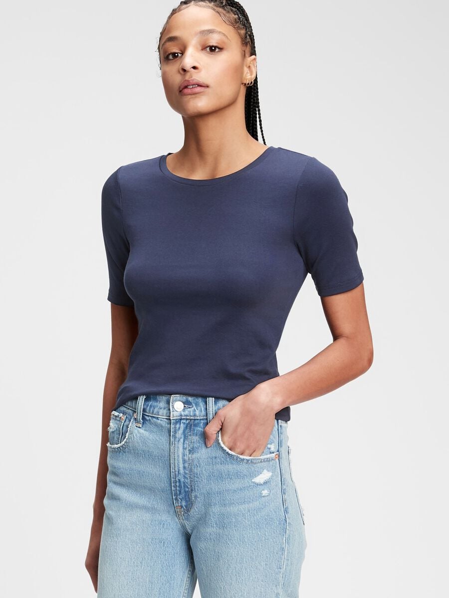 T-shirt girocollo in cotone e modal stretch Donna_0
