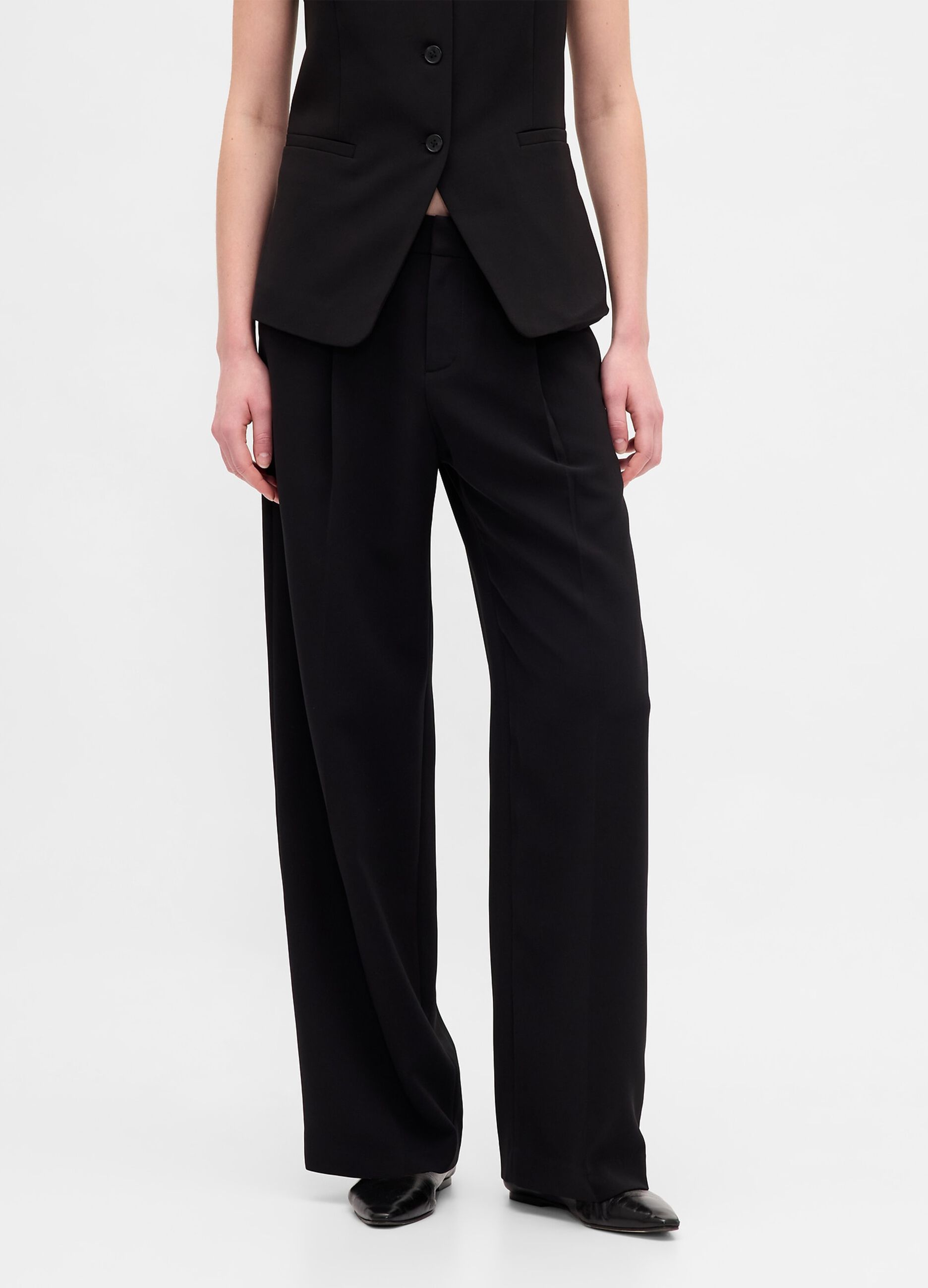 Pantaloni neri elasticizzati a gamba larga_1