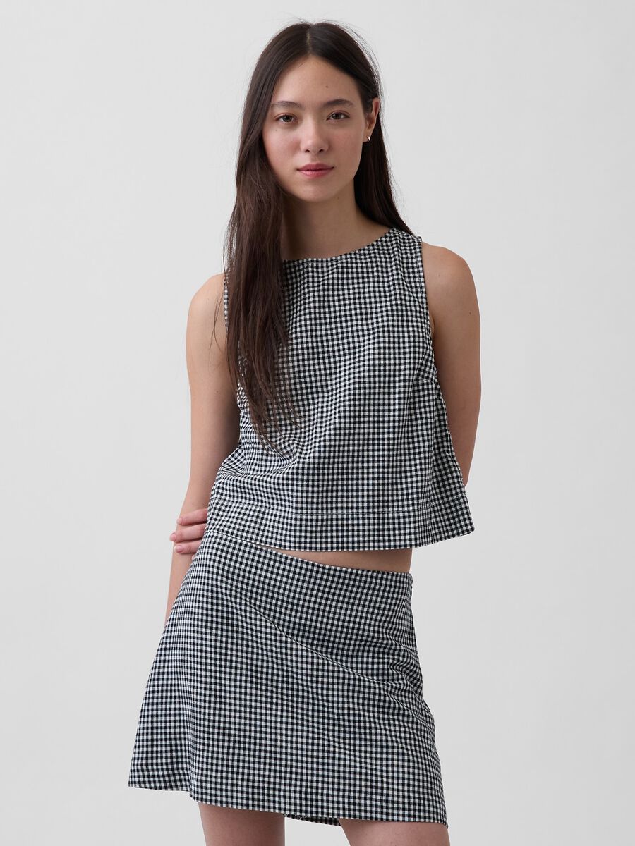 Top in misto lino a quadretti Donna_0