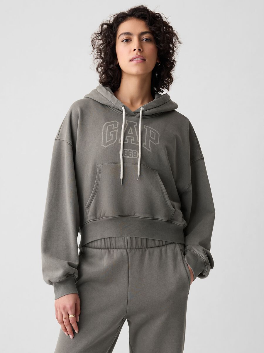 Felpa over cropped con stampa logo Donna_0