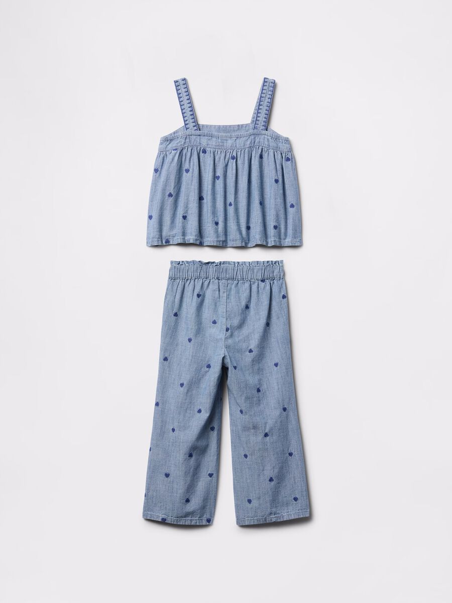 Set blu denim con cuori ricamati Bimba_2