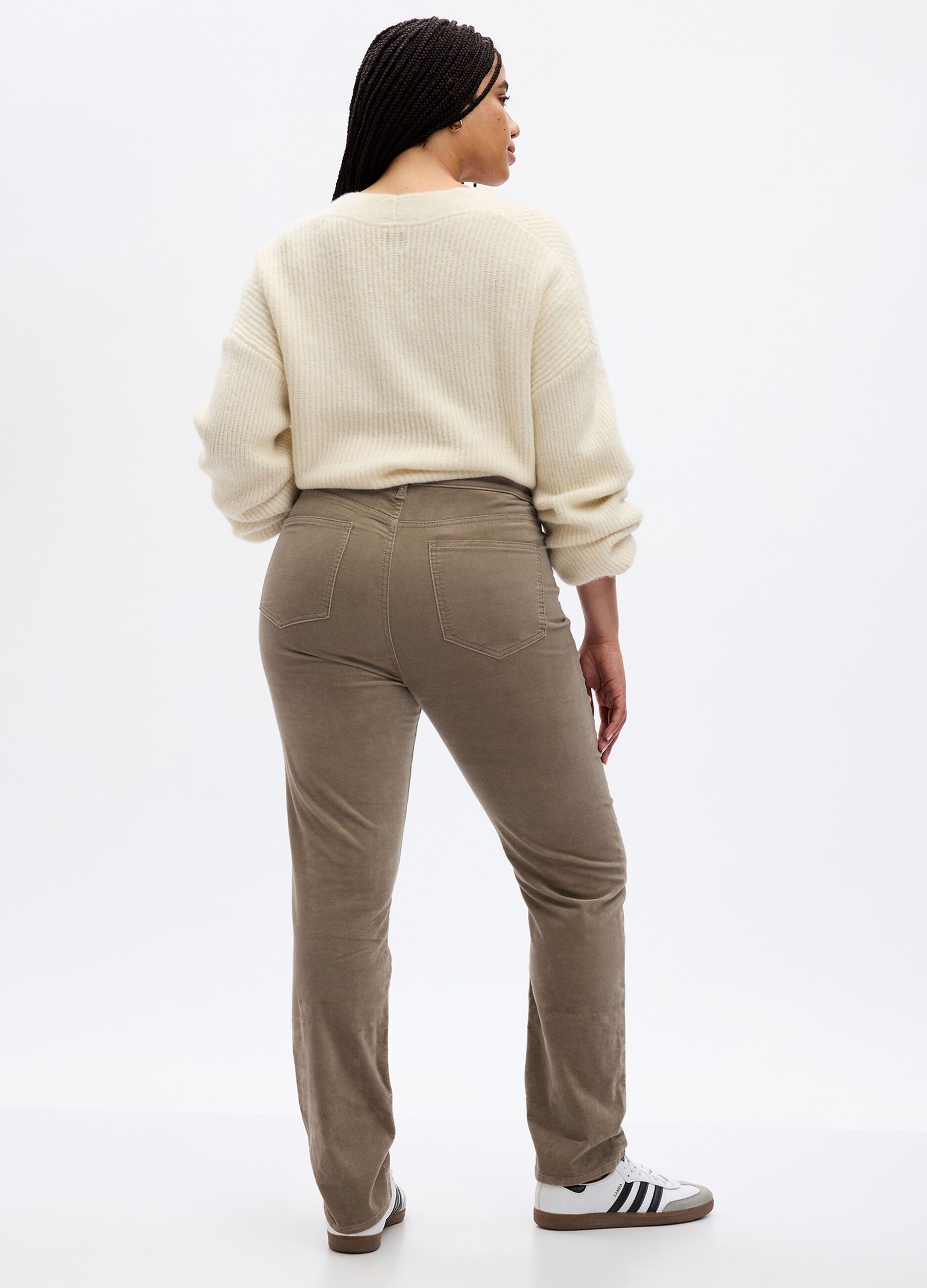 Slim-fit trousers in velvet with high waist_4