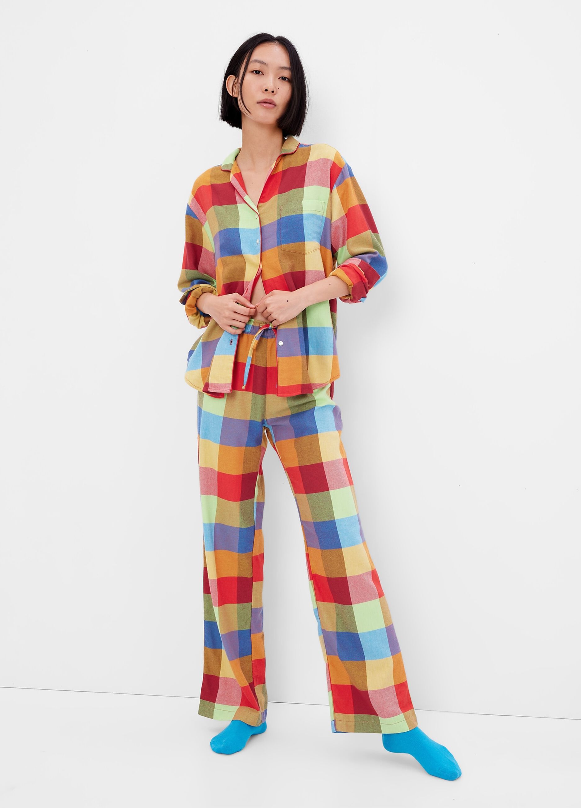 Full-length pyjamas in check flannel