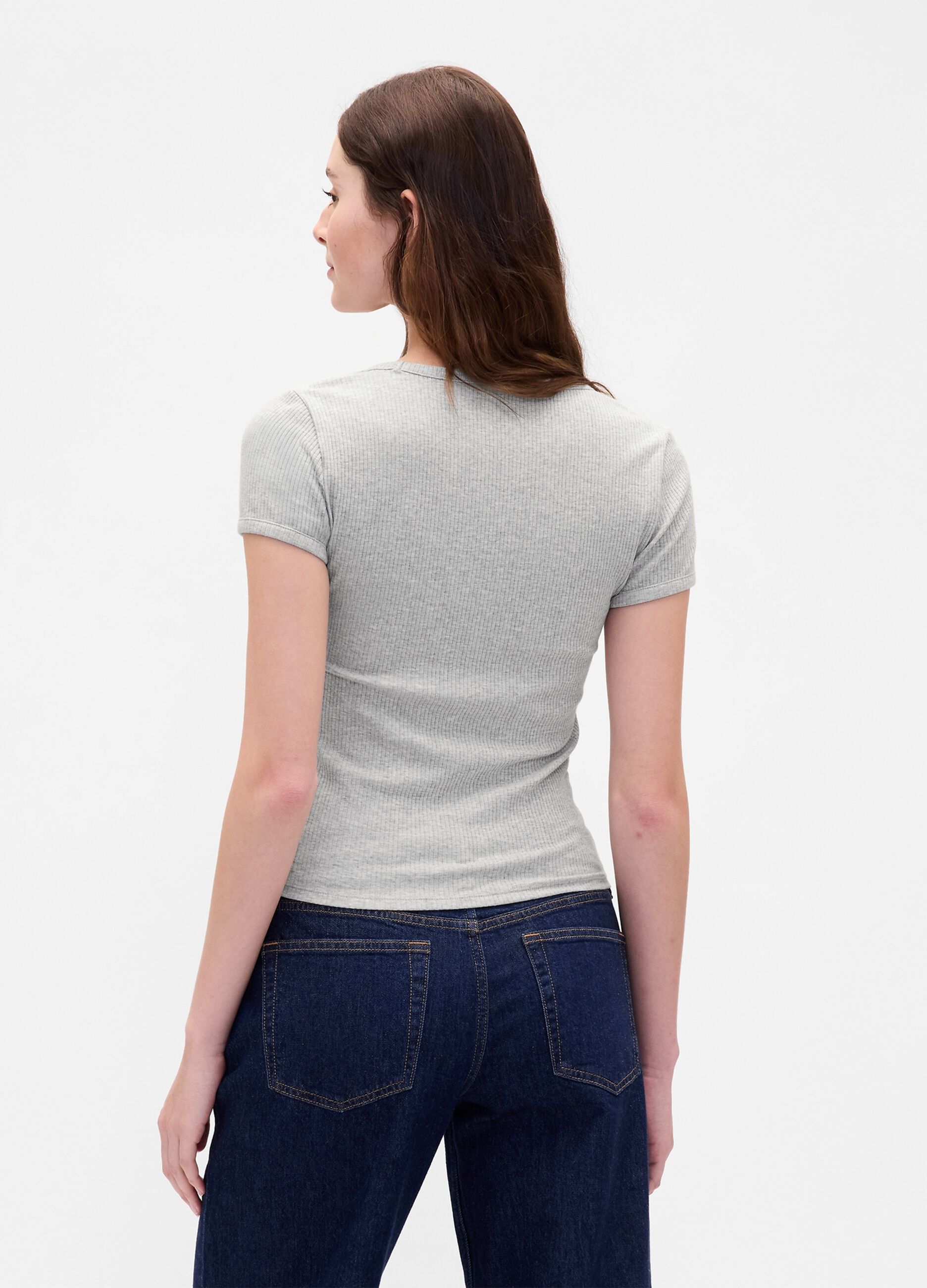 T-shirt grigia elasticizzata a maniche corte_2