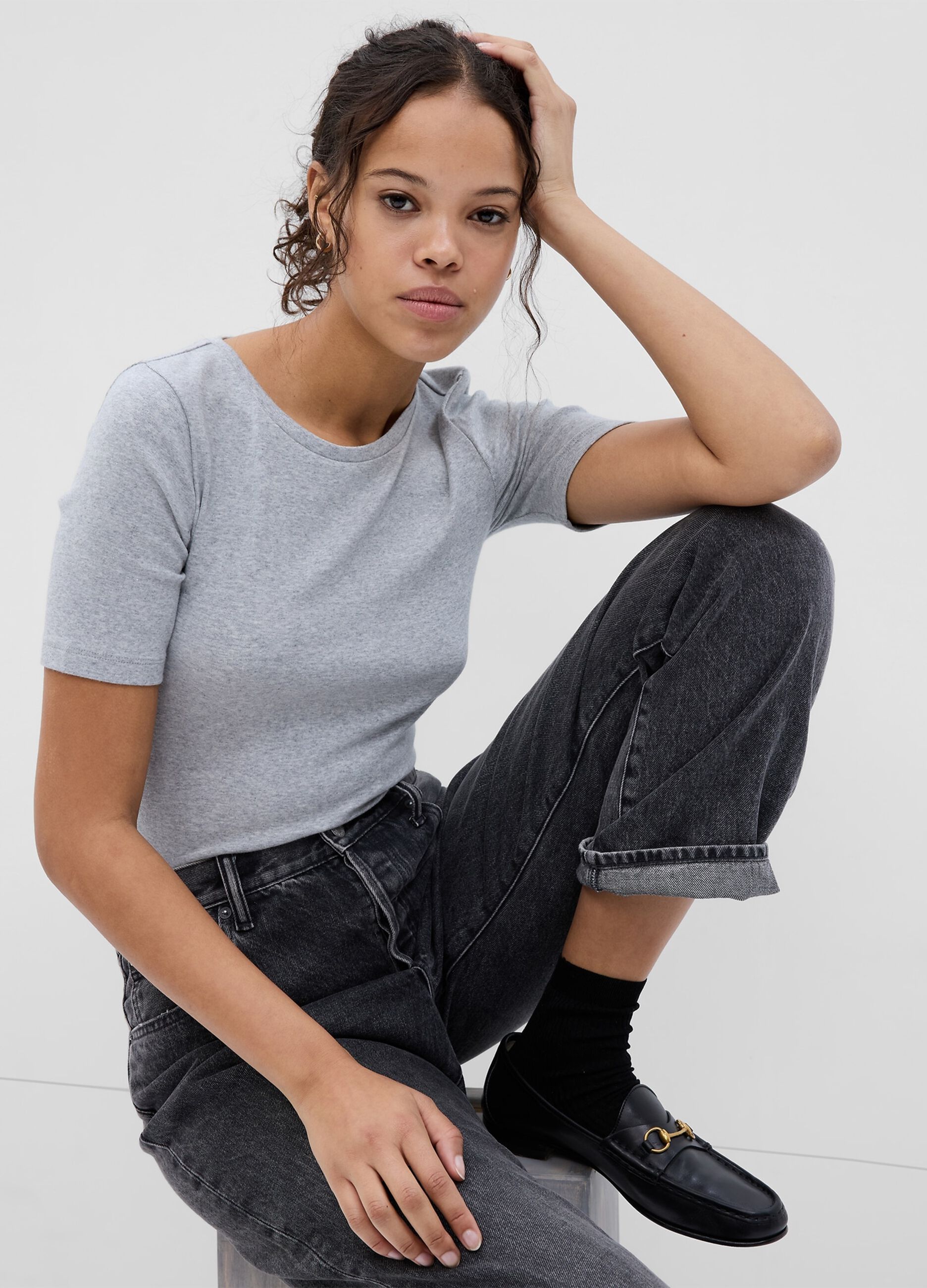 T-shirt girocollo in cotone e modal melange