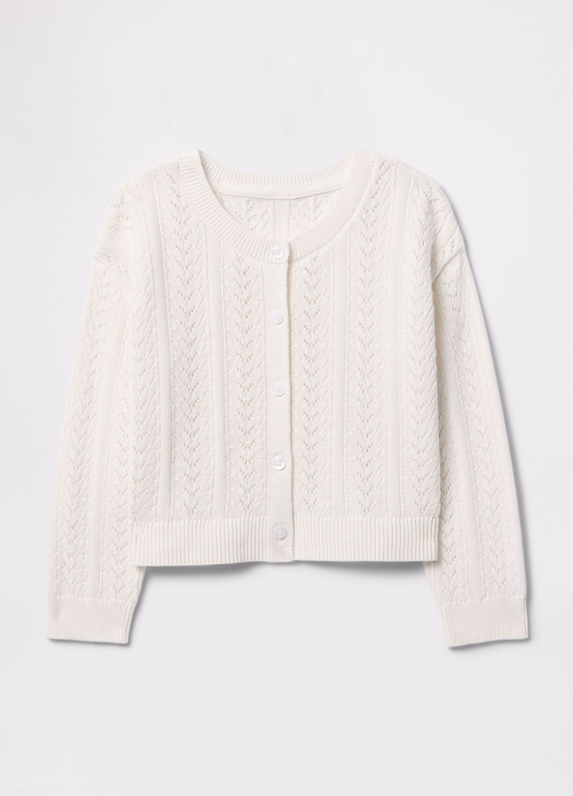 Cardigan bianco in cotone con motivo pointelle_1