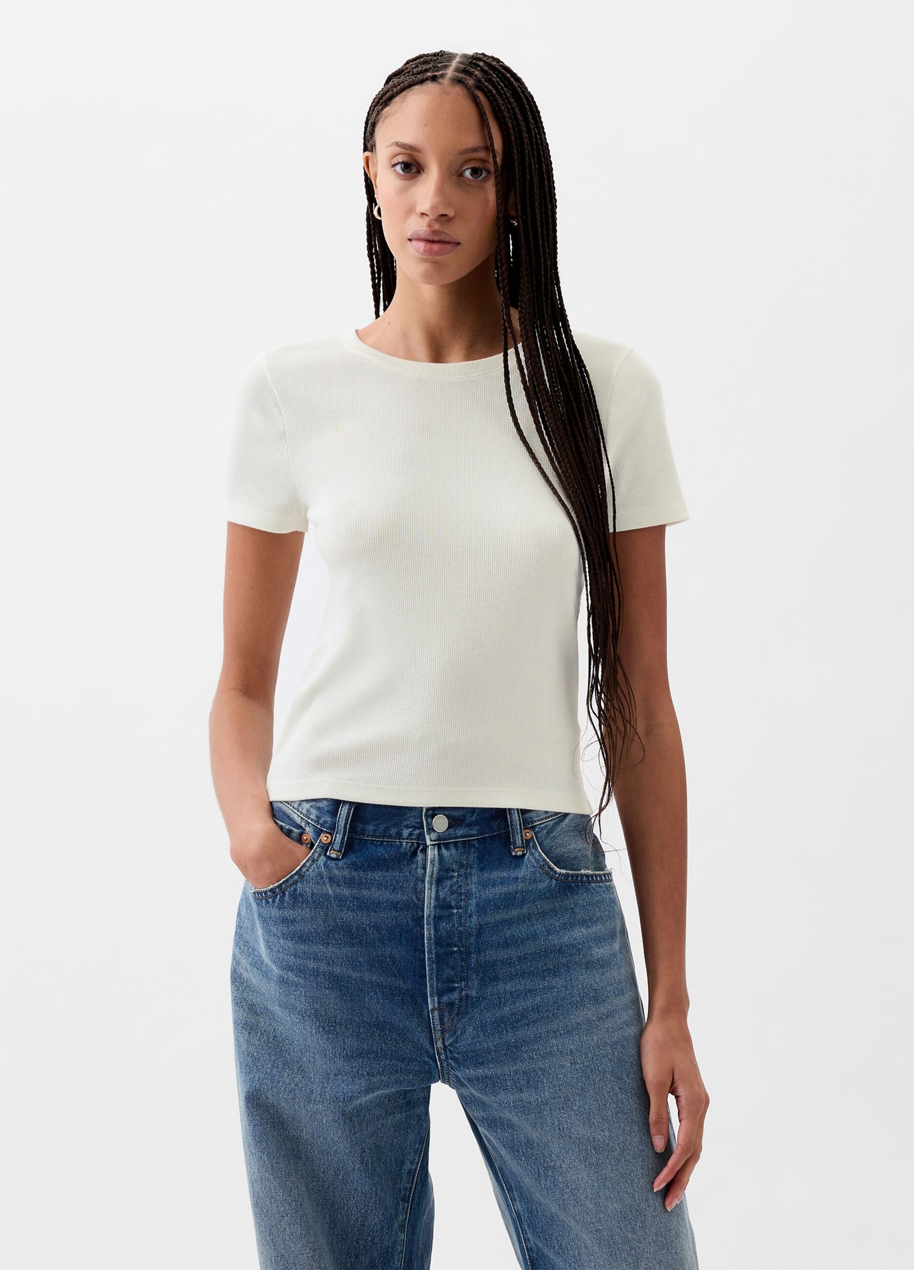 Ribbed T-shirt in stretch modal and cotton