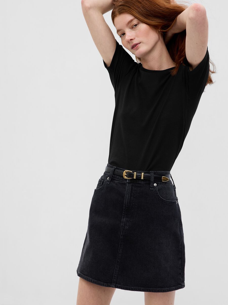 T-shirt girocollo in cotone e viscosa stretch Donna_0