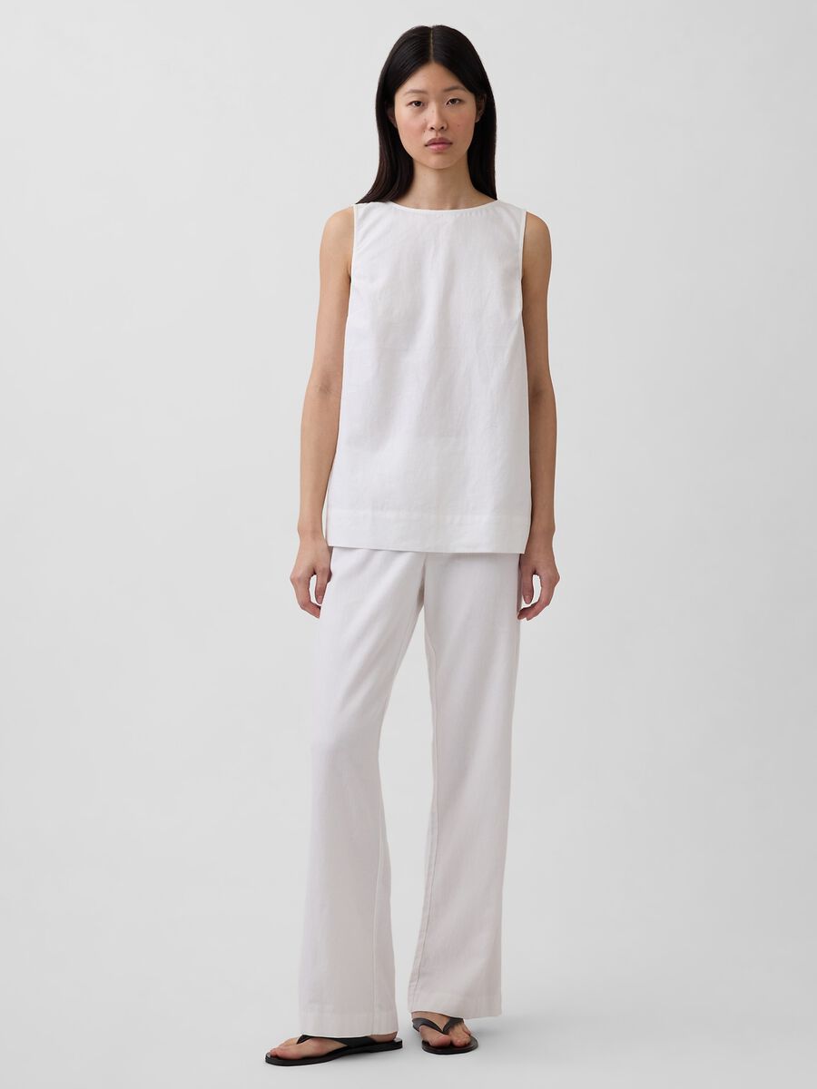 Top smanicato in misto lino Donna_2