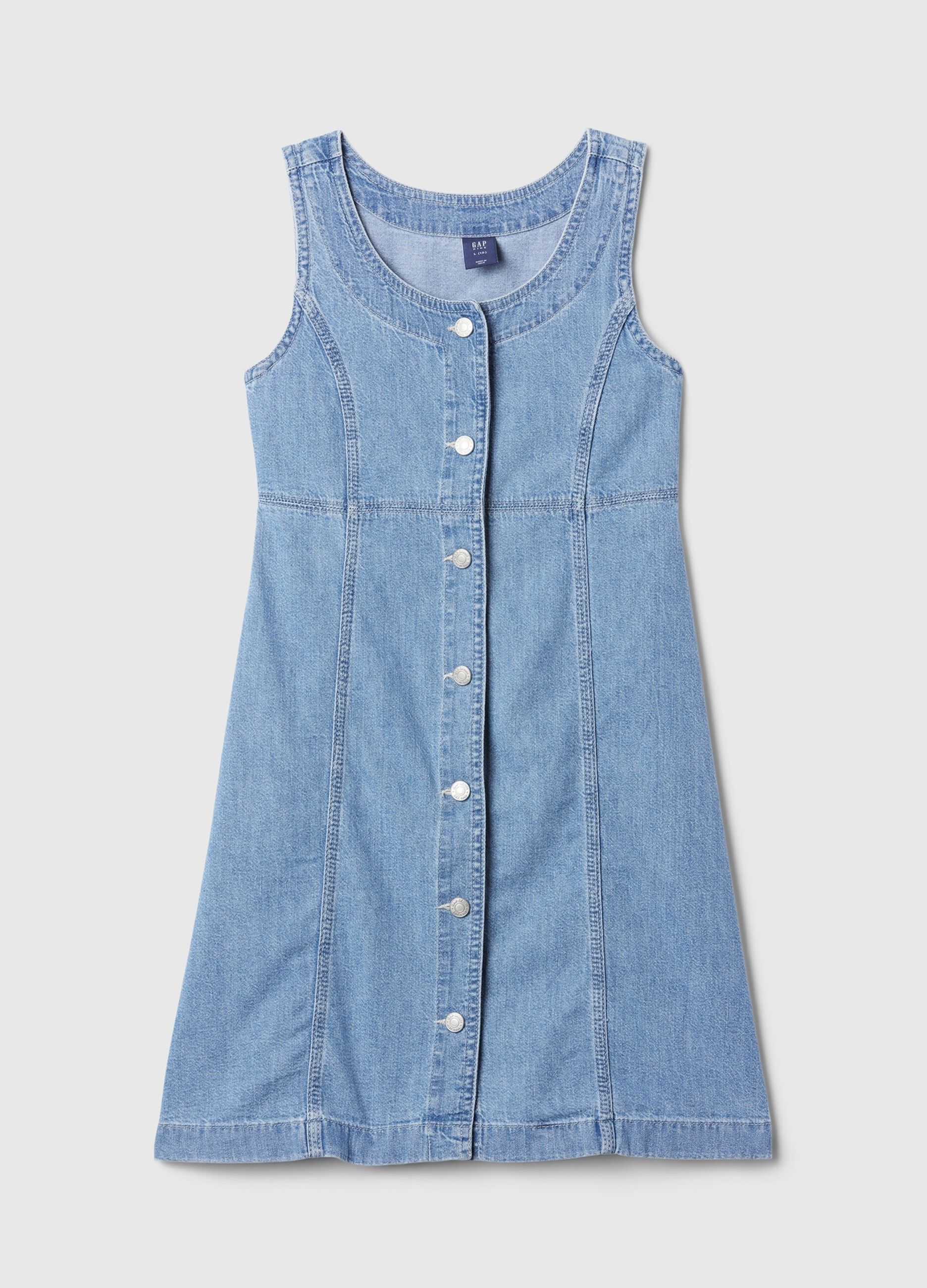 Vestito corto smanicato in denim con bottoni_2