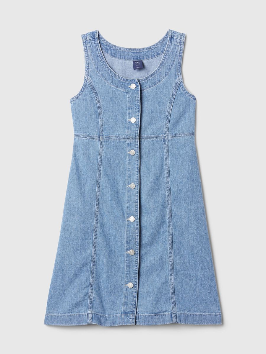 Vestito corto smanicato in denim con bottoni Bambina_2