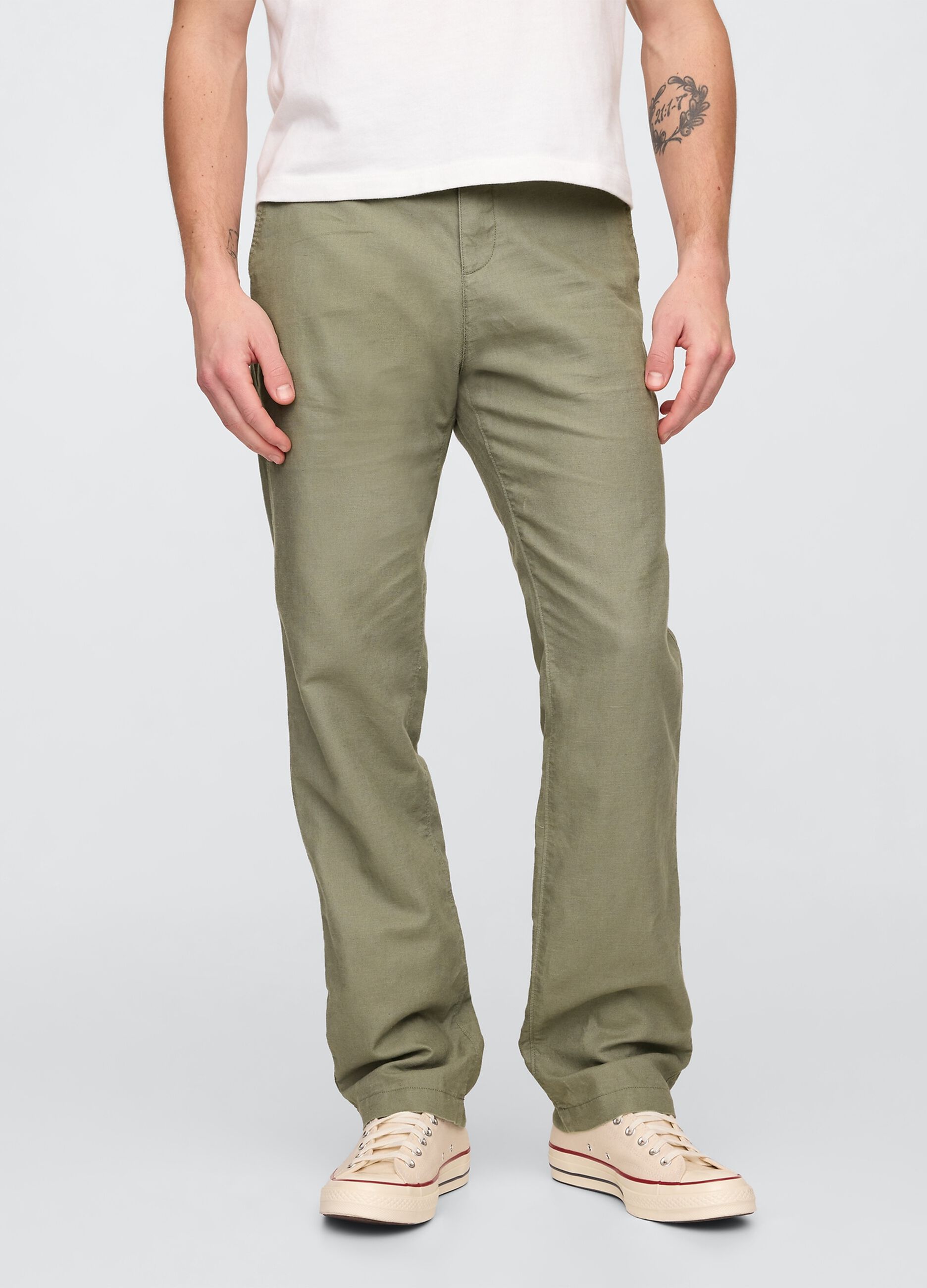 Pantaloni regular verdi in lino e cotone_1