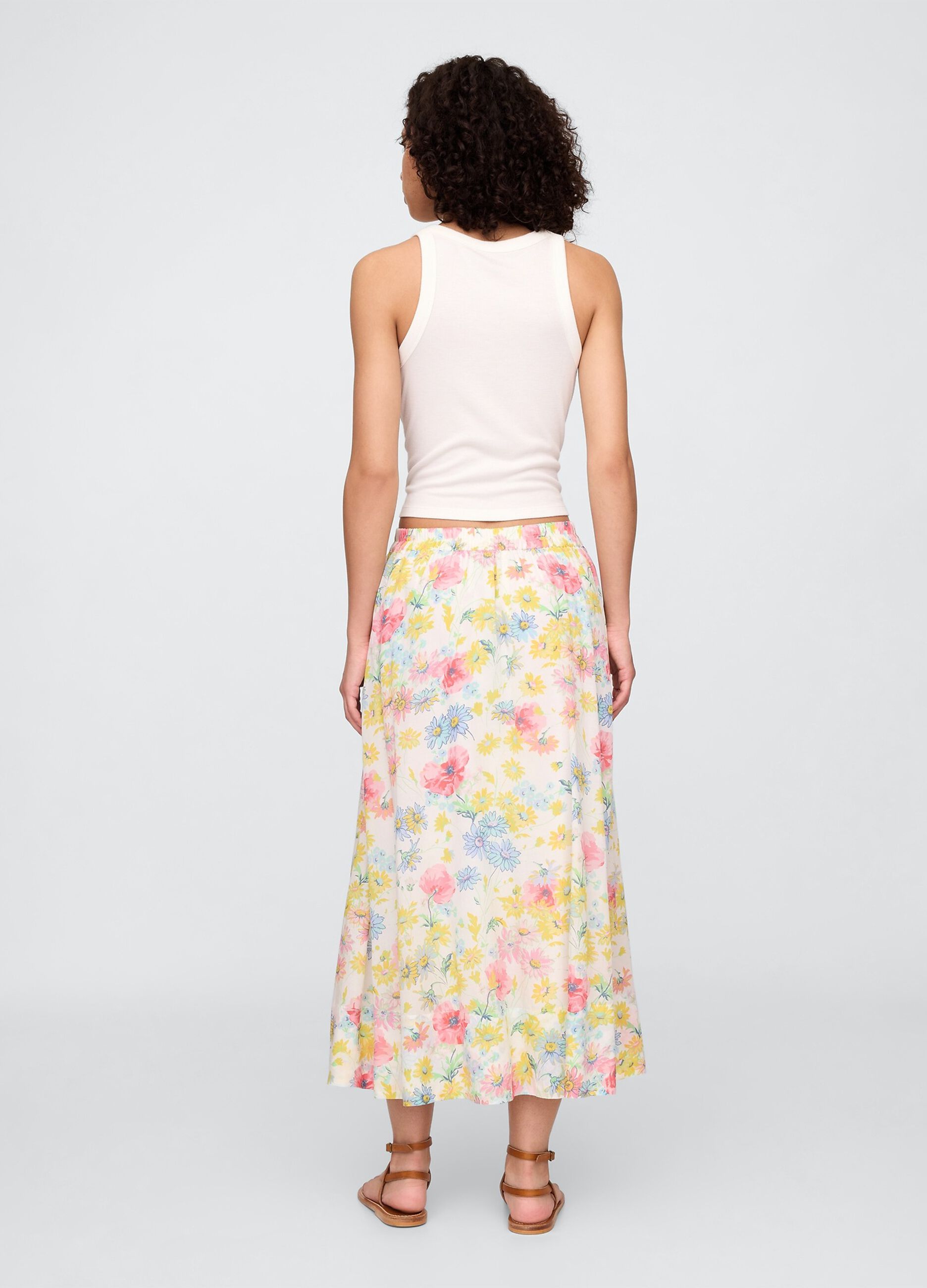 Gonna midi a fiori multicolor in misto viscosa e cotone_2