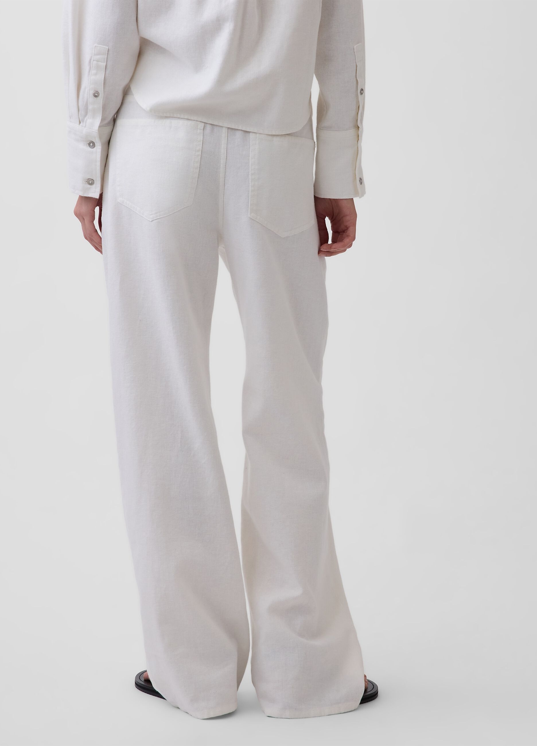 Pantaloni wide leg in misto lino e cotone