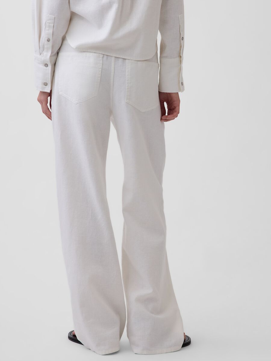 Pantaloni wide leg in misto lino e cotone Donna_2