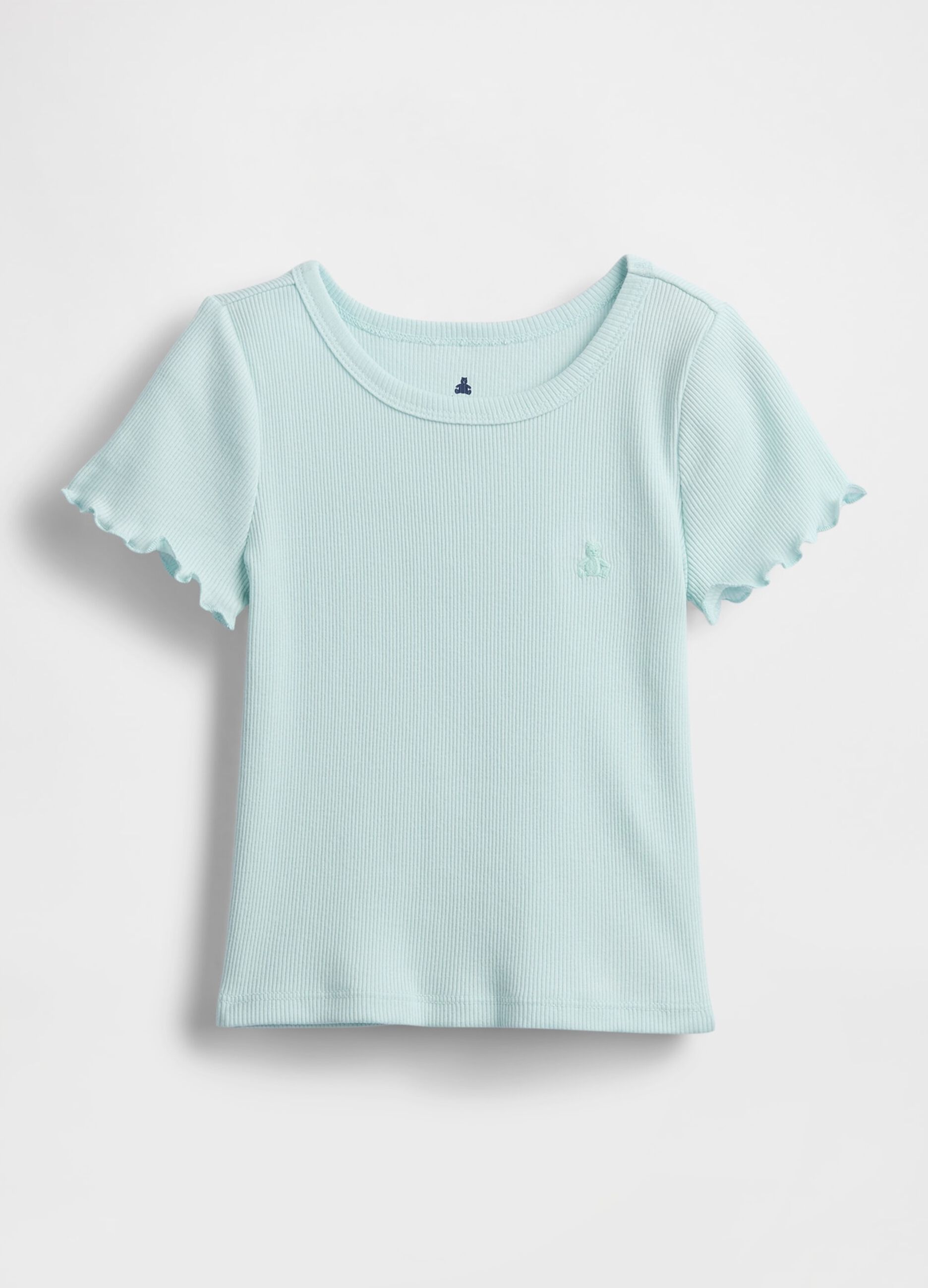 T-shirt azzurra con maniche arricciate