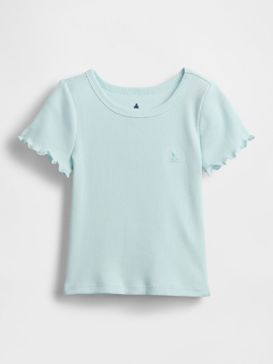 T-shirt azzurra con maniche arricciate Bimba_0