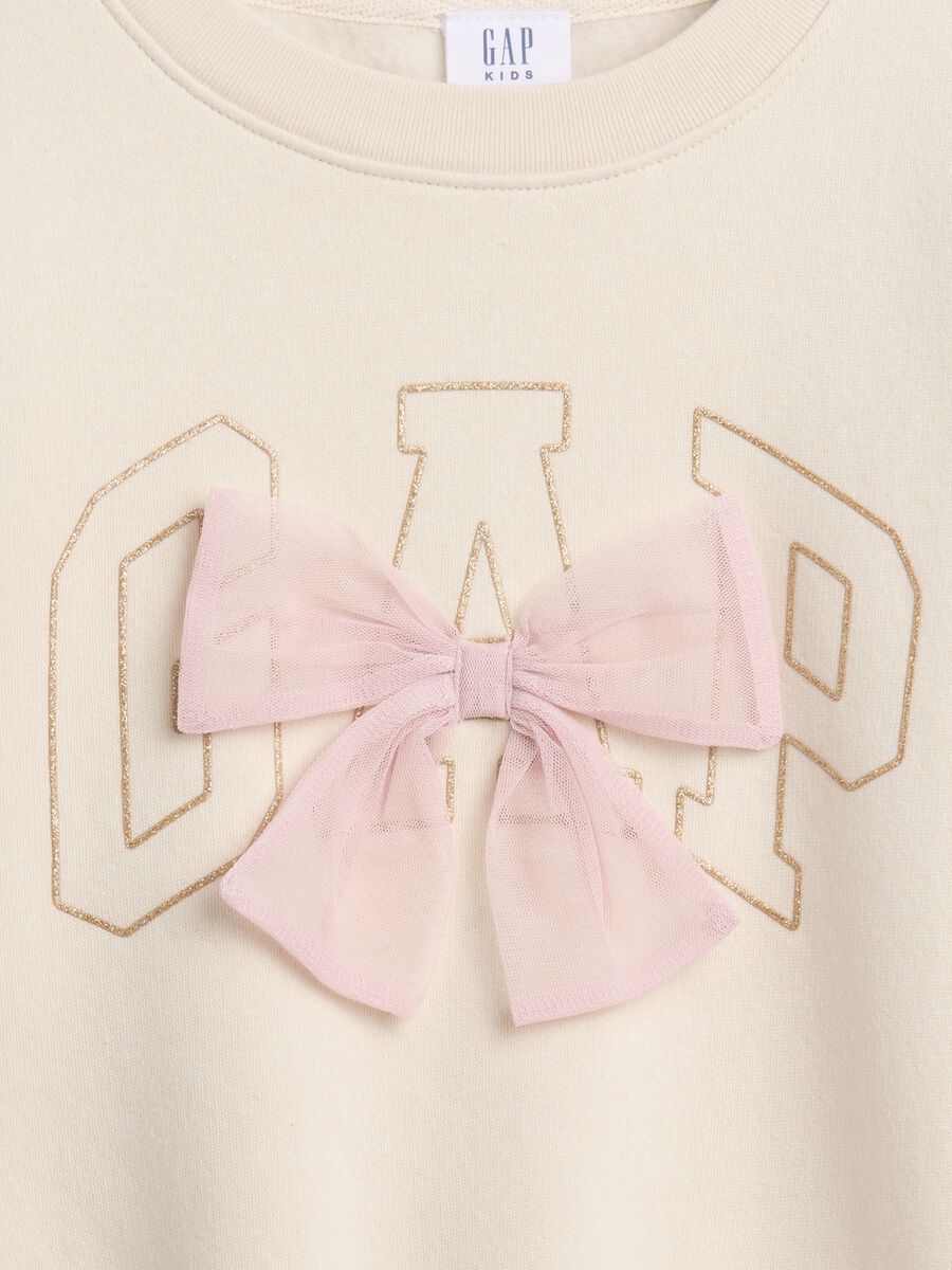 Felpa beige con fiocco in maglia Bambina_1