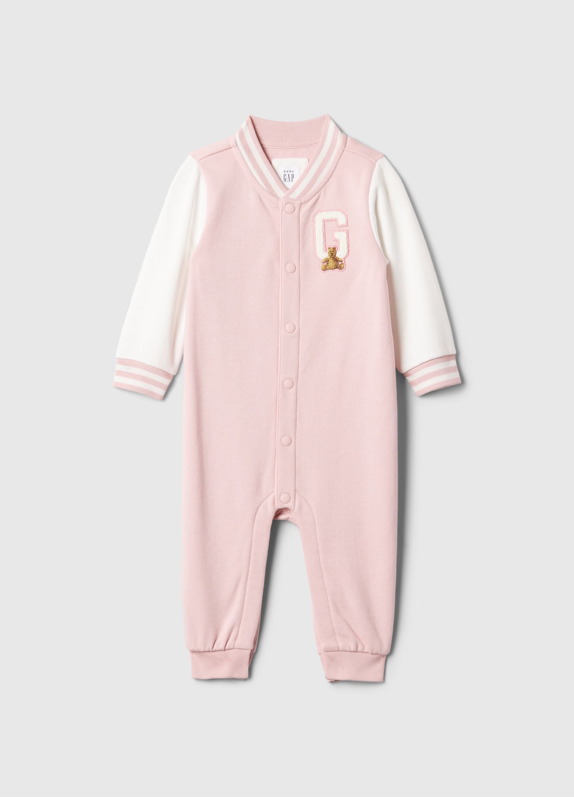 Tutina varsity con ricamo orsetto e lettering