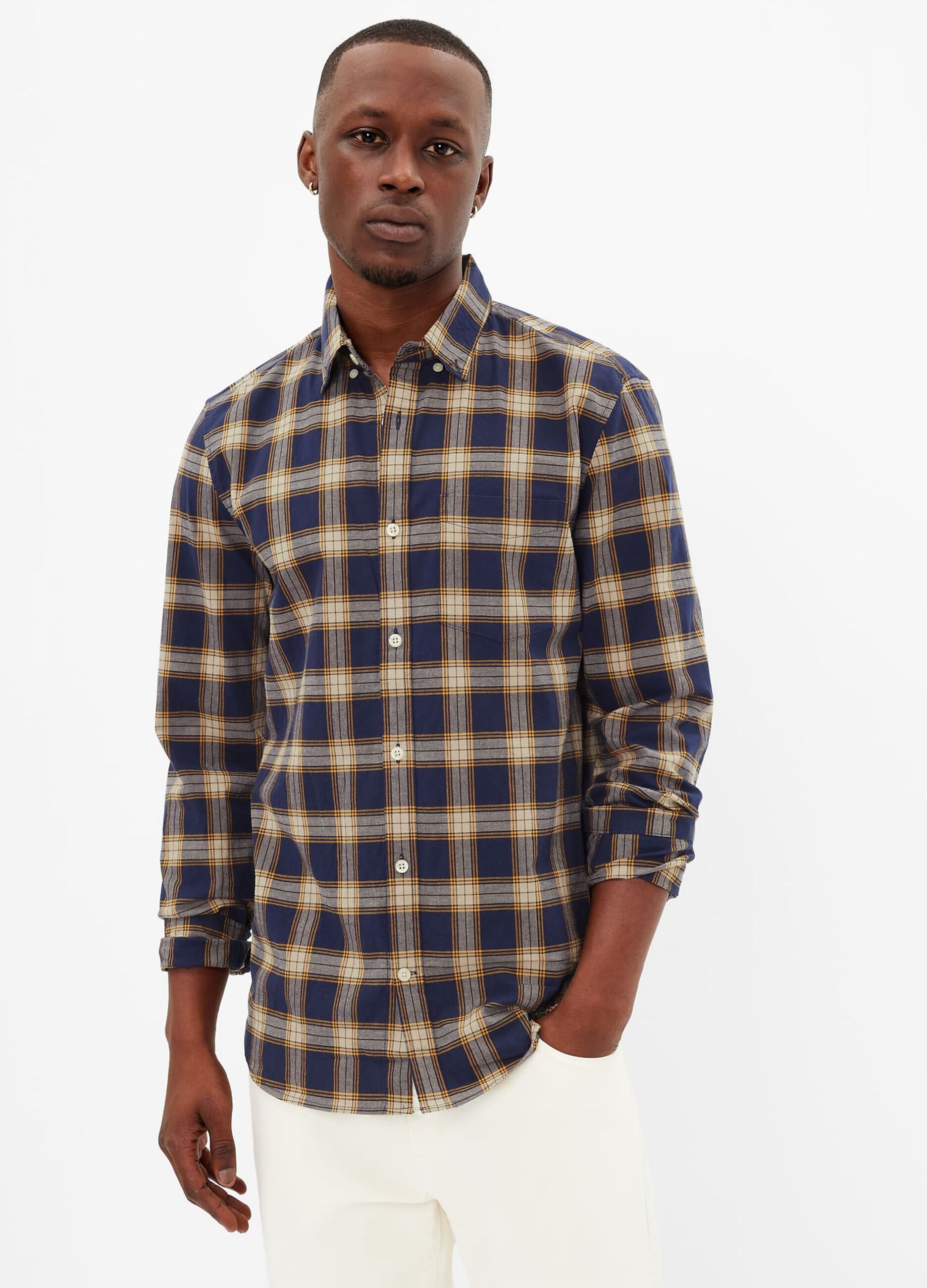 Slim-fit shirt in poplin with check pattern_0