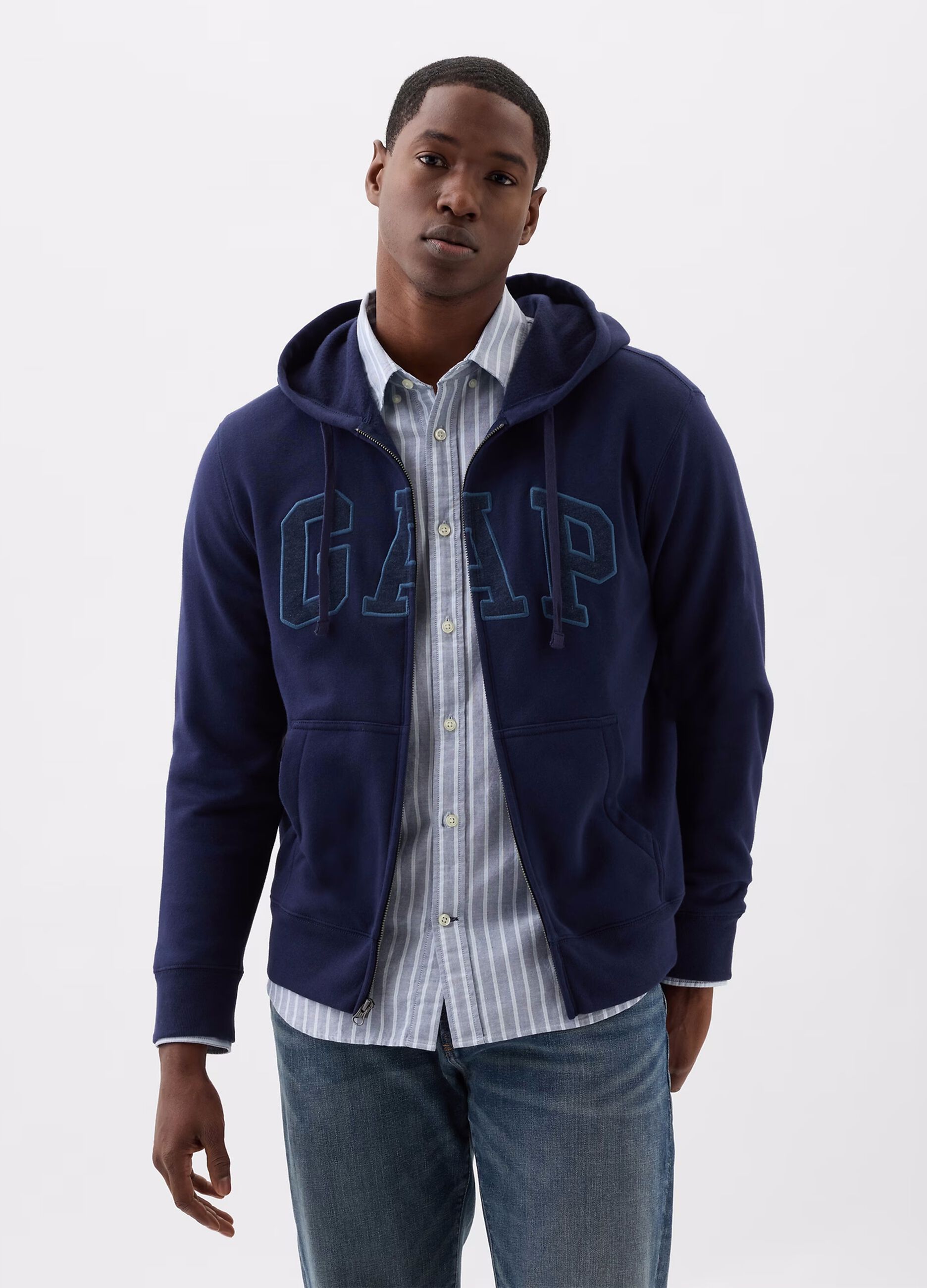 Full-zip fleece sweatshirt with logo embroidery