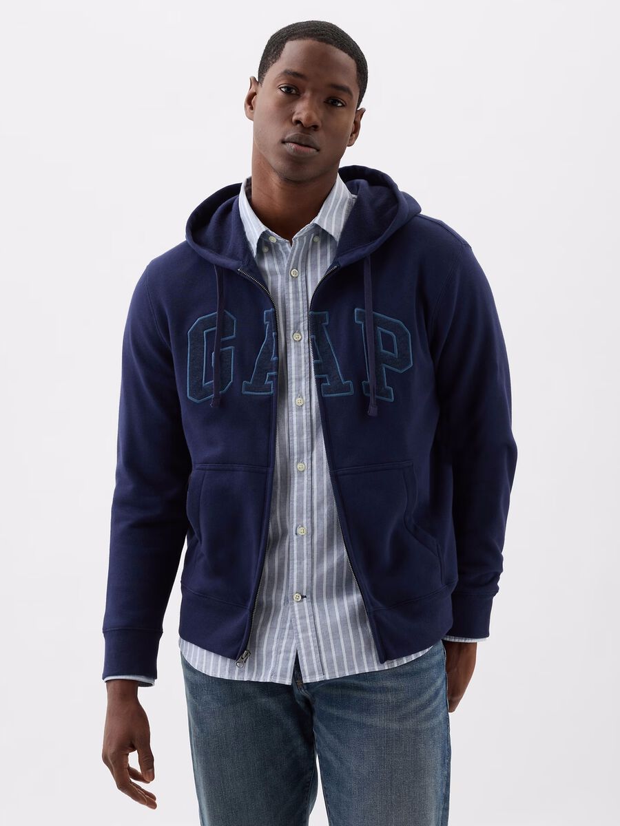 Full-zip in felpa con ricamo logo Uomo_0