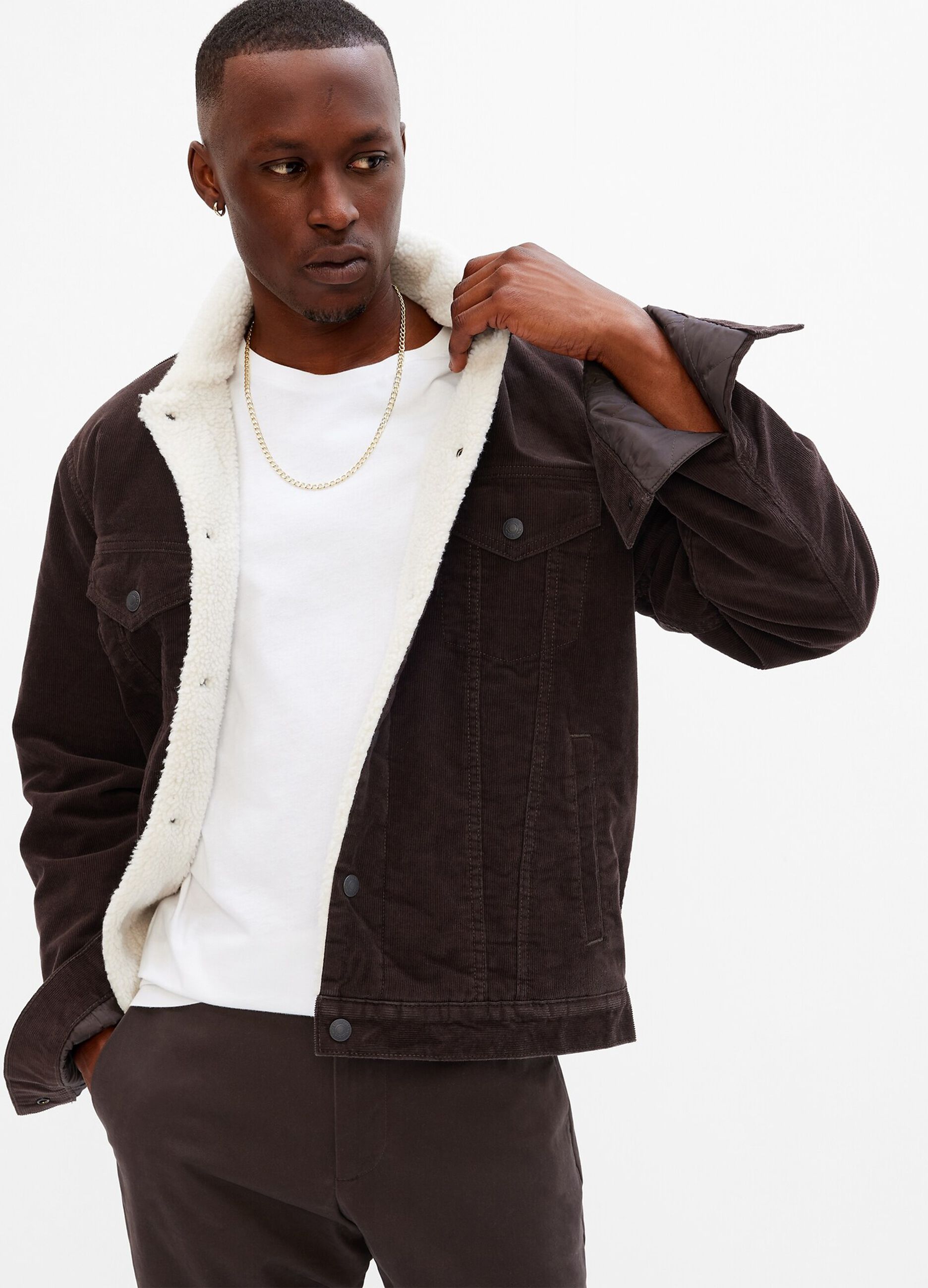 Corduroy jacket with sherpa lining