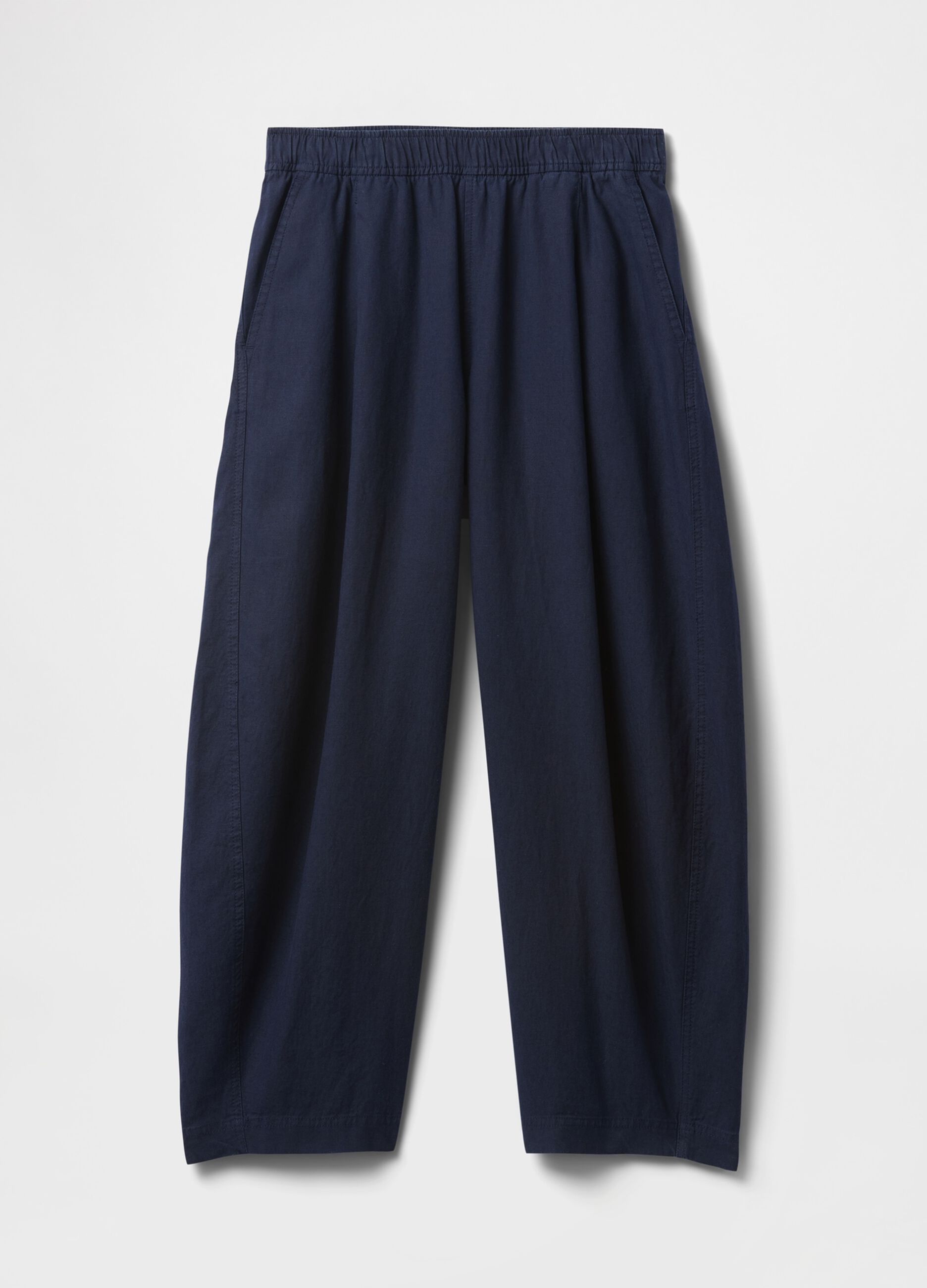 Pantaloni ampi blu in lino e viscosa_6