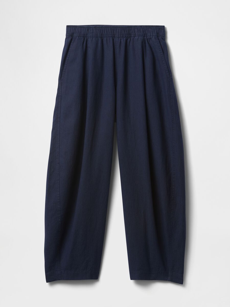 Pantaloni ampi blu in lino e viscosa Donna_6
