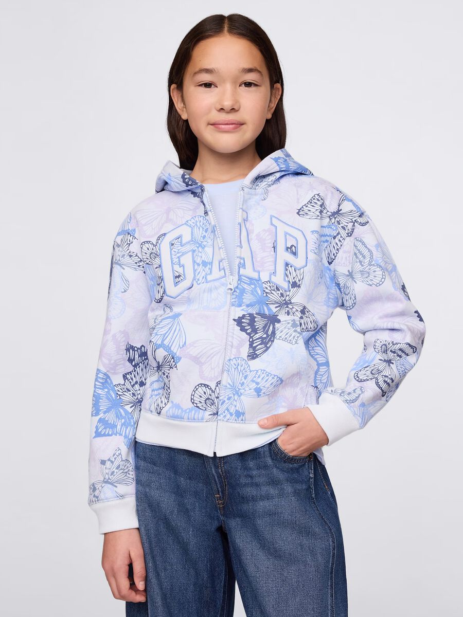Felpa con cappuccio e zip integrale a fantasia di farfalle GAP Kids Bambina_0