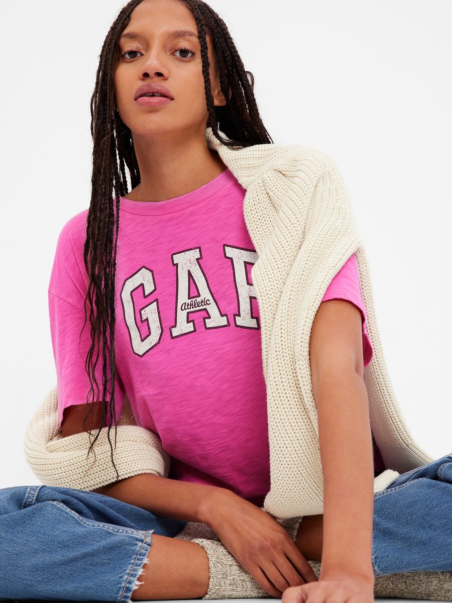 Oversized T-shirt with logo print Woman_0