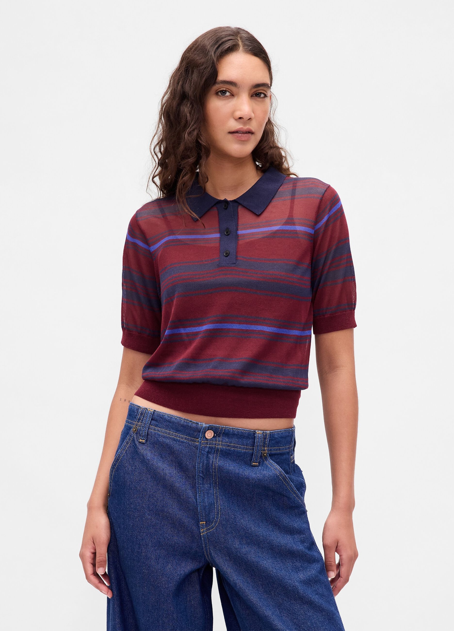 Short sleeve red knit polo shirt