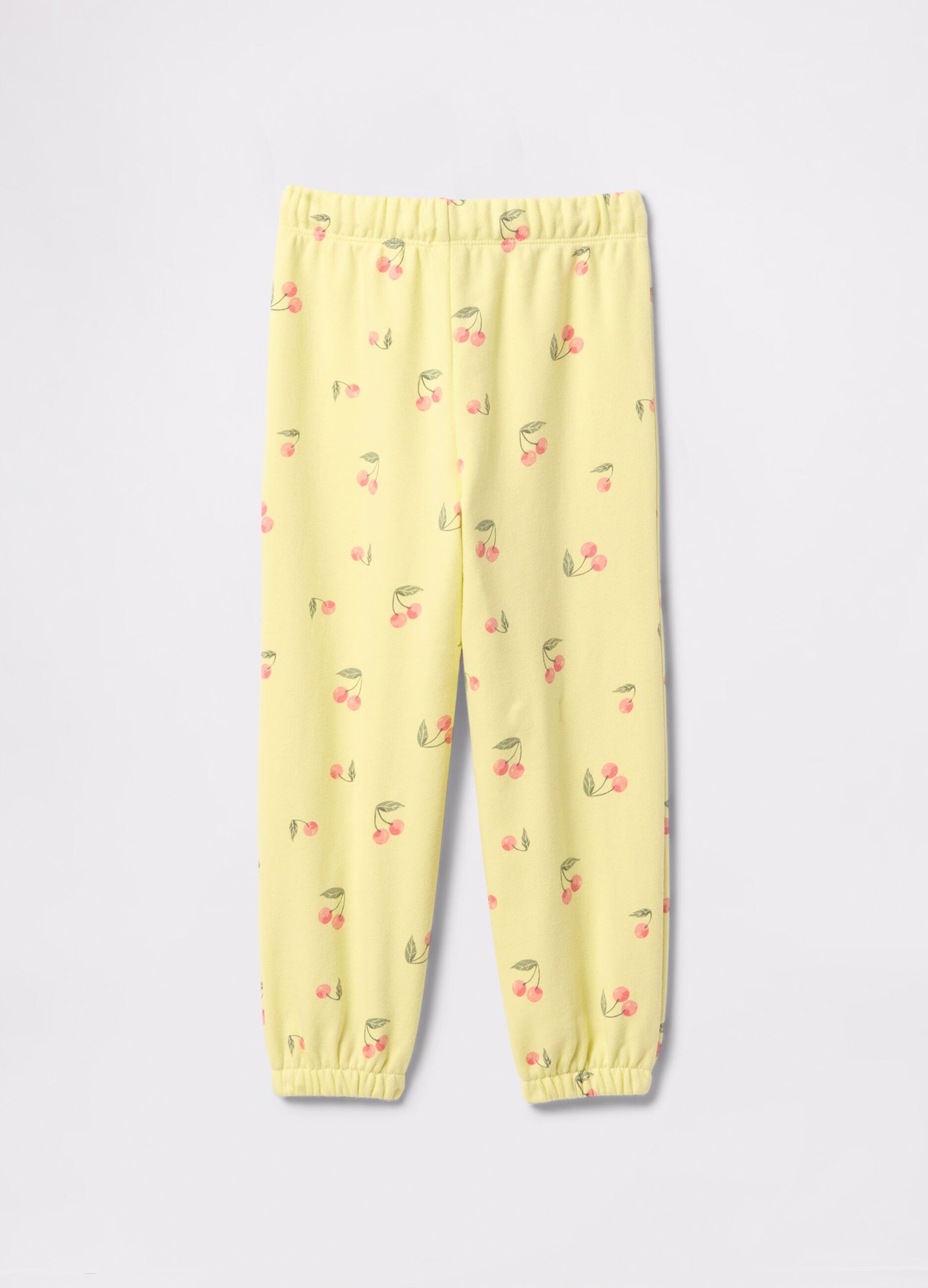 Joggers gialli con coulisse stampa ciliegie e ricamo logo_1