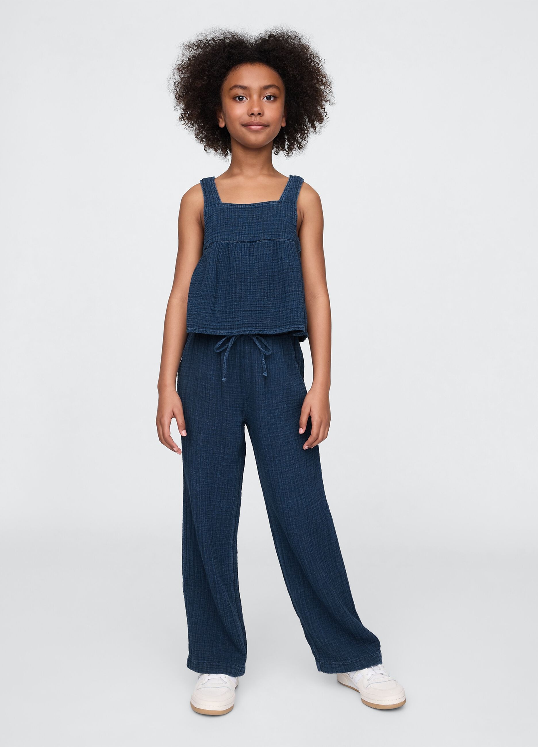 Completo estivo in mussola blu per bambina