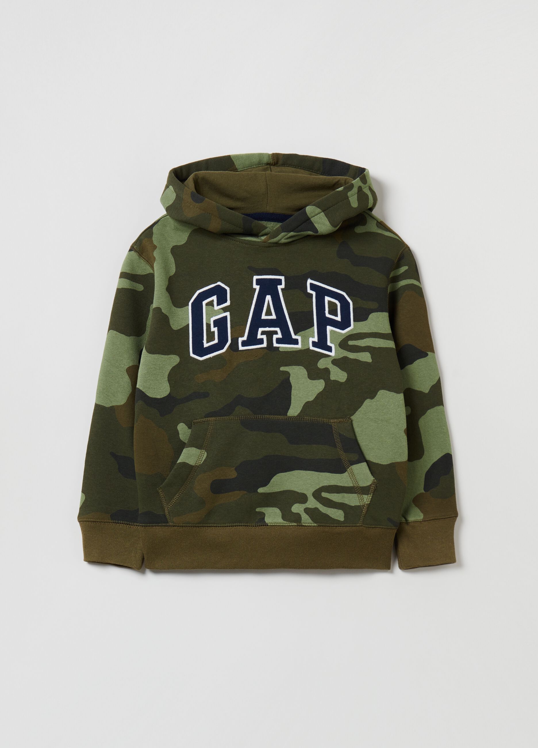 Camouflage sweatshirt with hood and logo