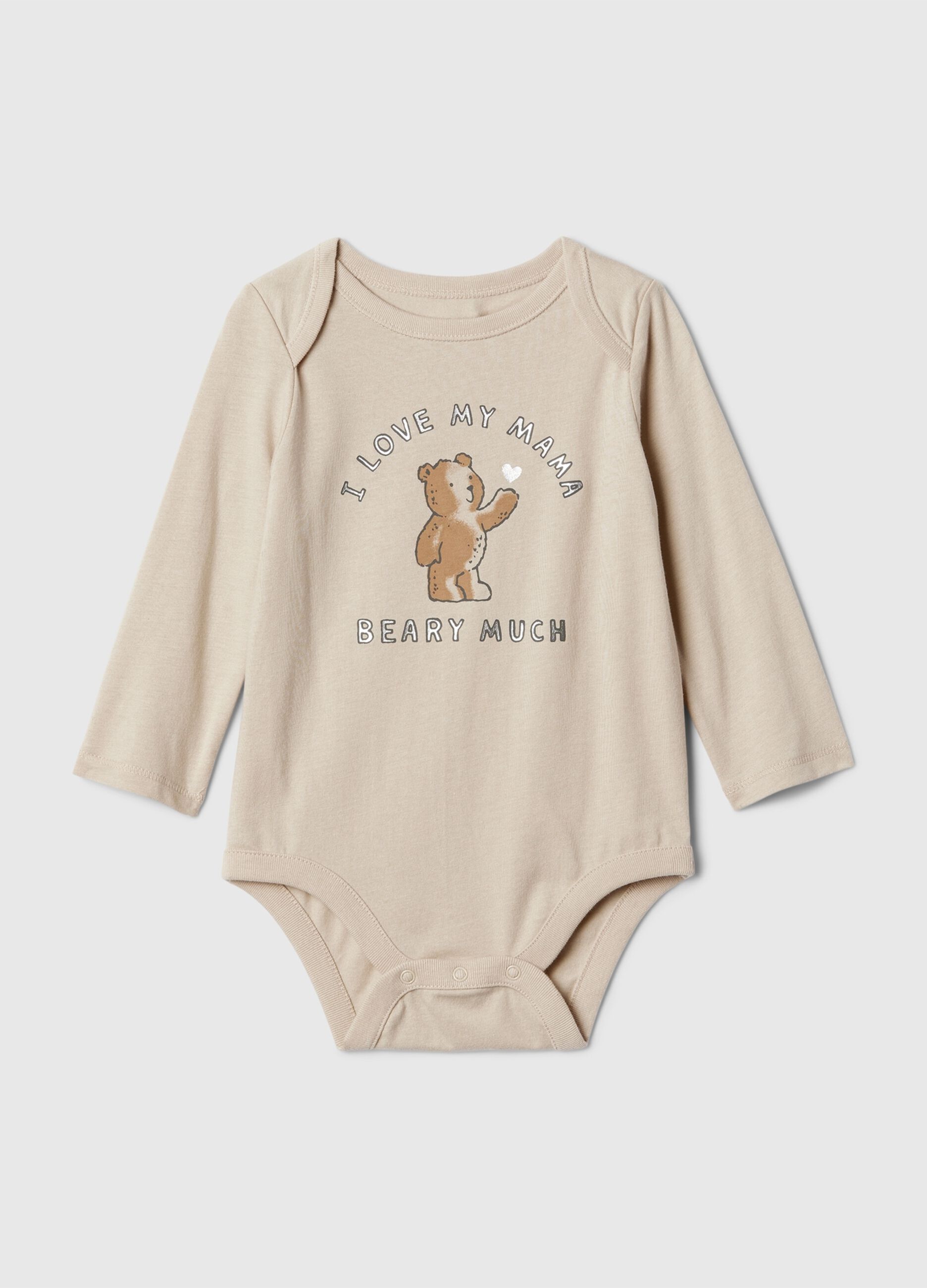 Body in cotone con stampa orsetto e lettering