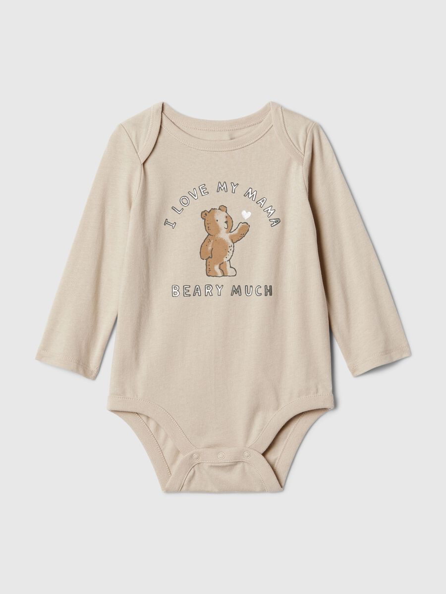 Body in cotone con stampa orsetto e lettering Neonato_0