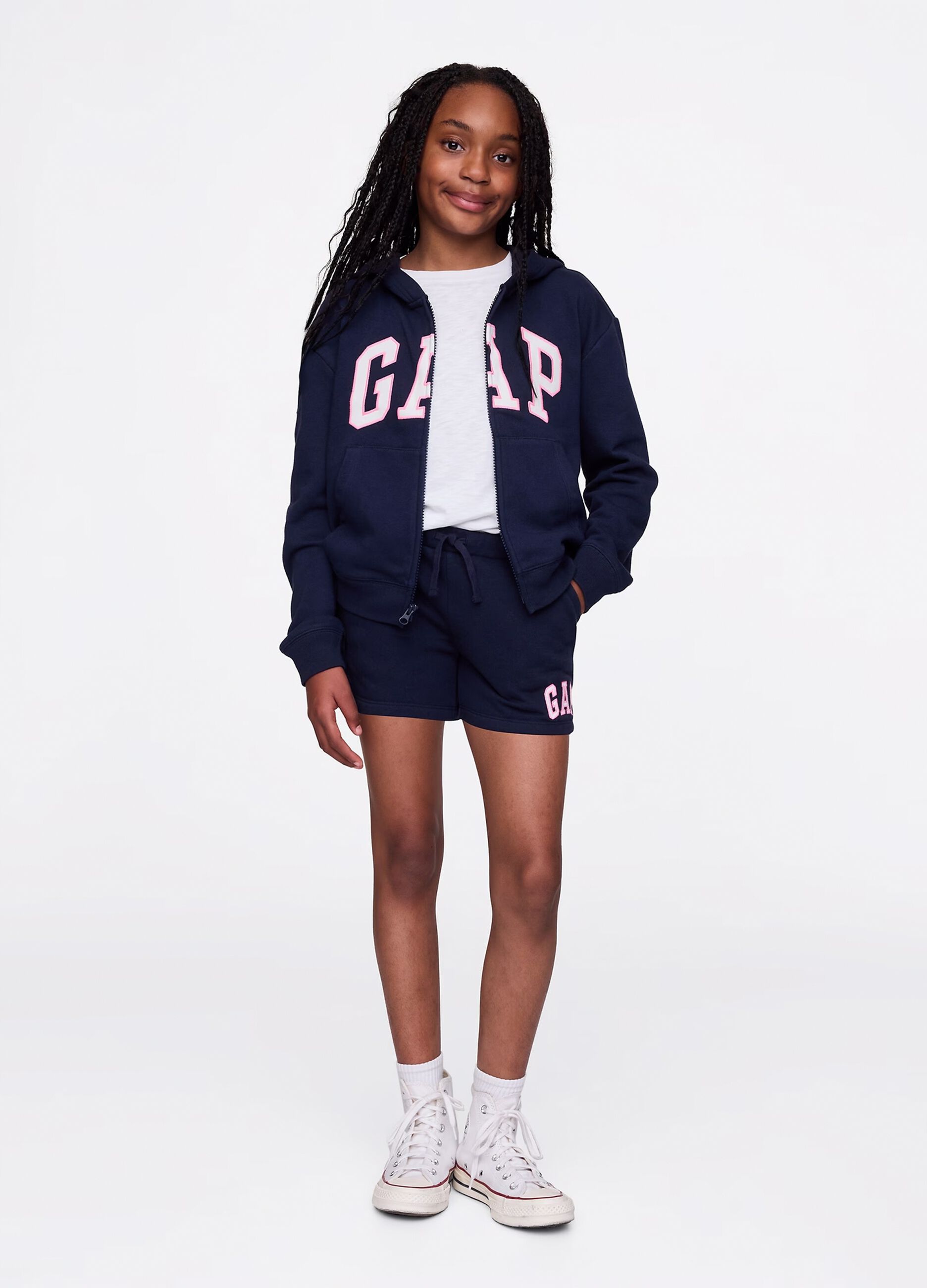 Shorts blu con coulisse e patch logo